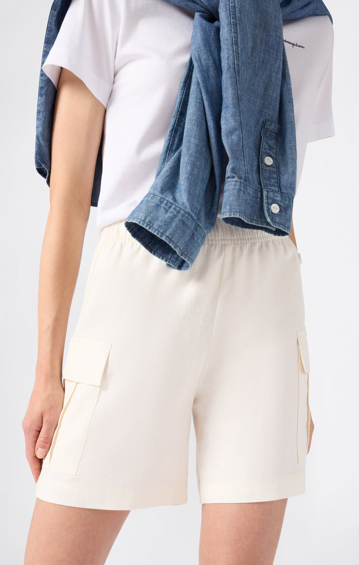 Bermuda cargo femme en mélange de lin