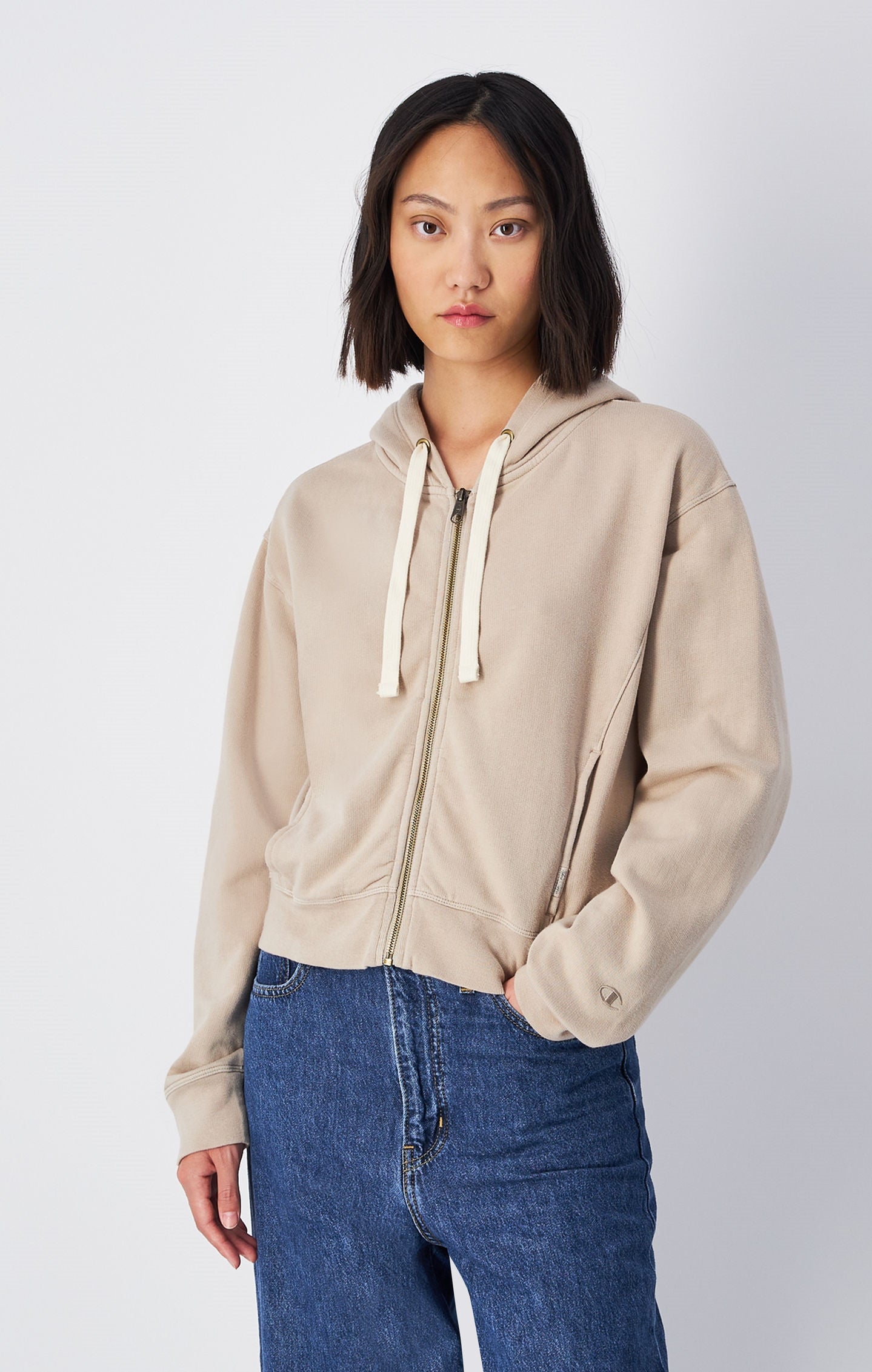 Vintage Wash Cropped Full-Zip Hoodie Light Grey vintage wash