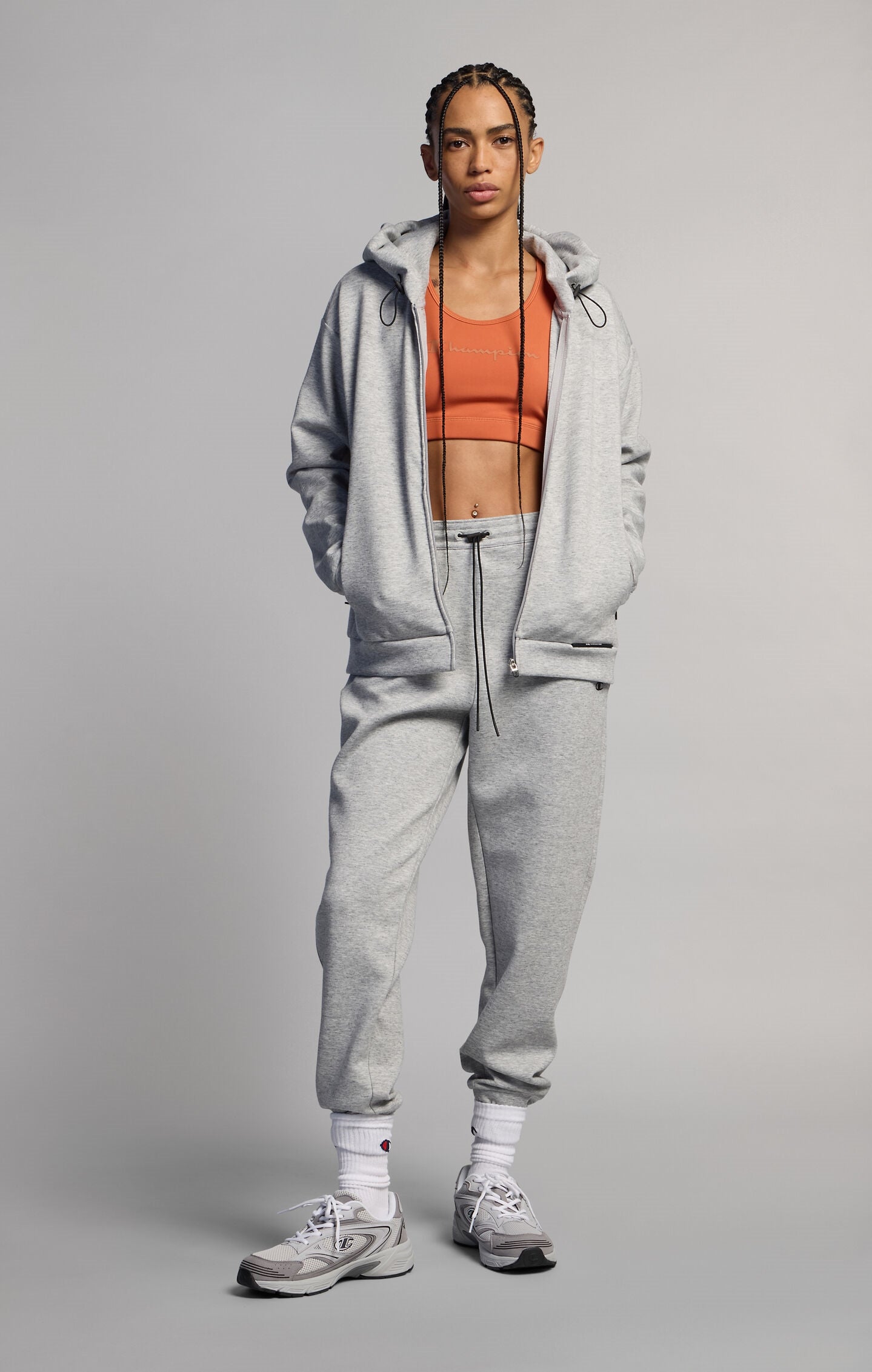 Sudadera con Capucha y Cremallera para Mujer en Nylon Elástico C-Tech