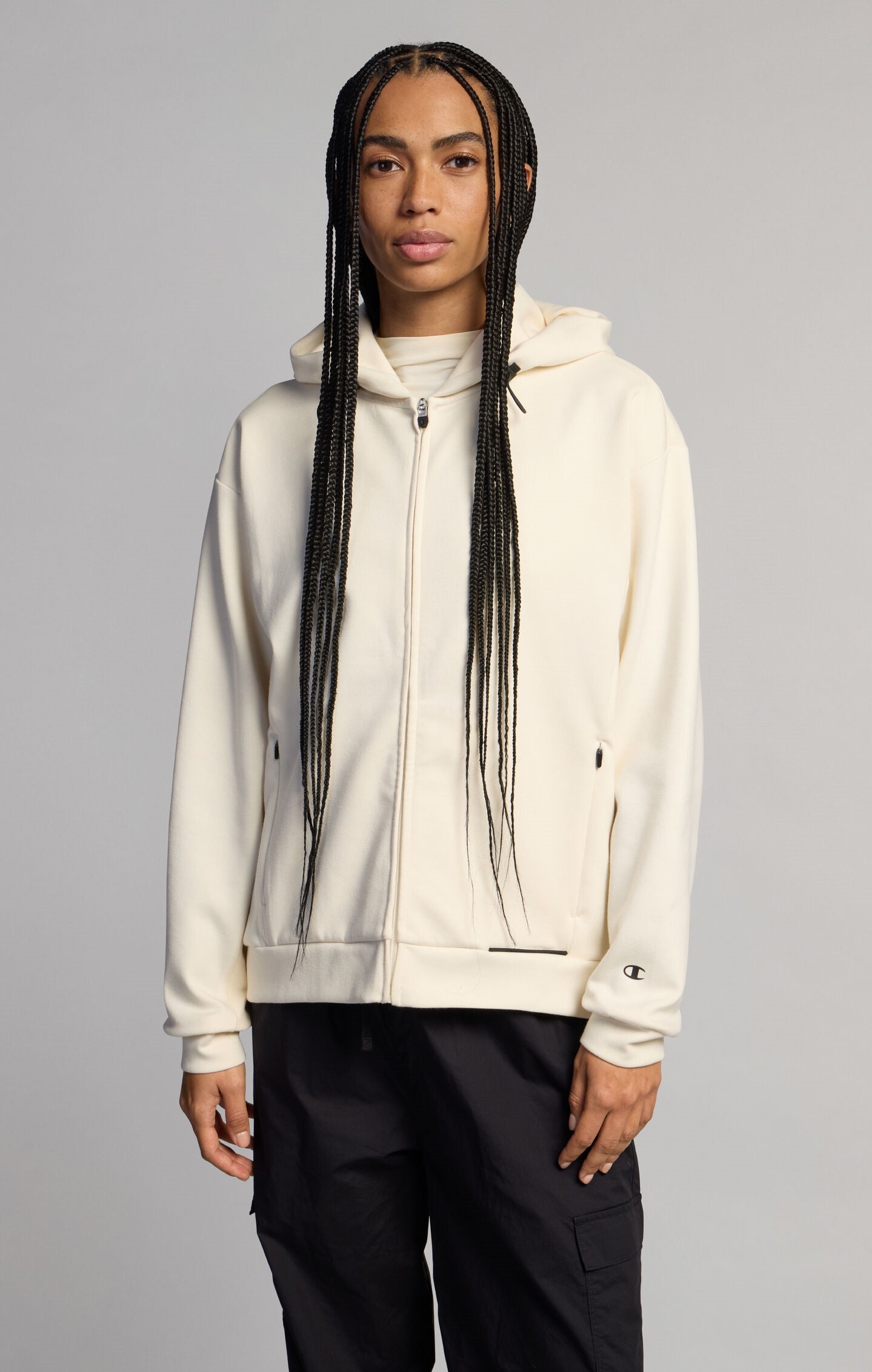 Sudadera con Capucha y Cremallera para Mujer en Nylon Elástico C-Tech