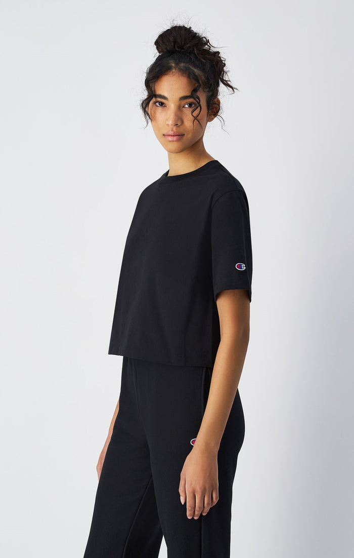 T-shirt Cropped Femme en Jersey de Coton Épais