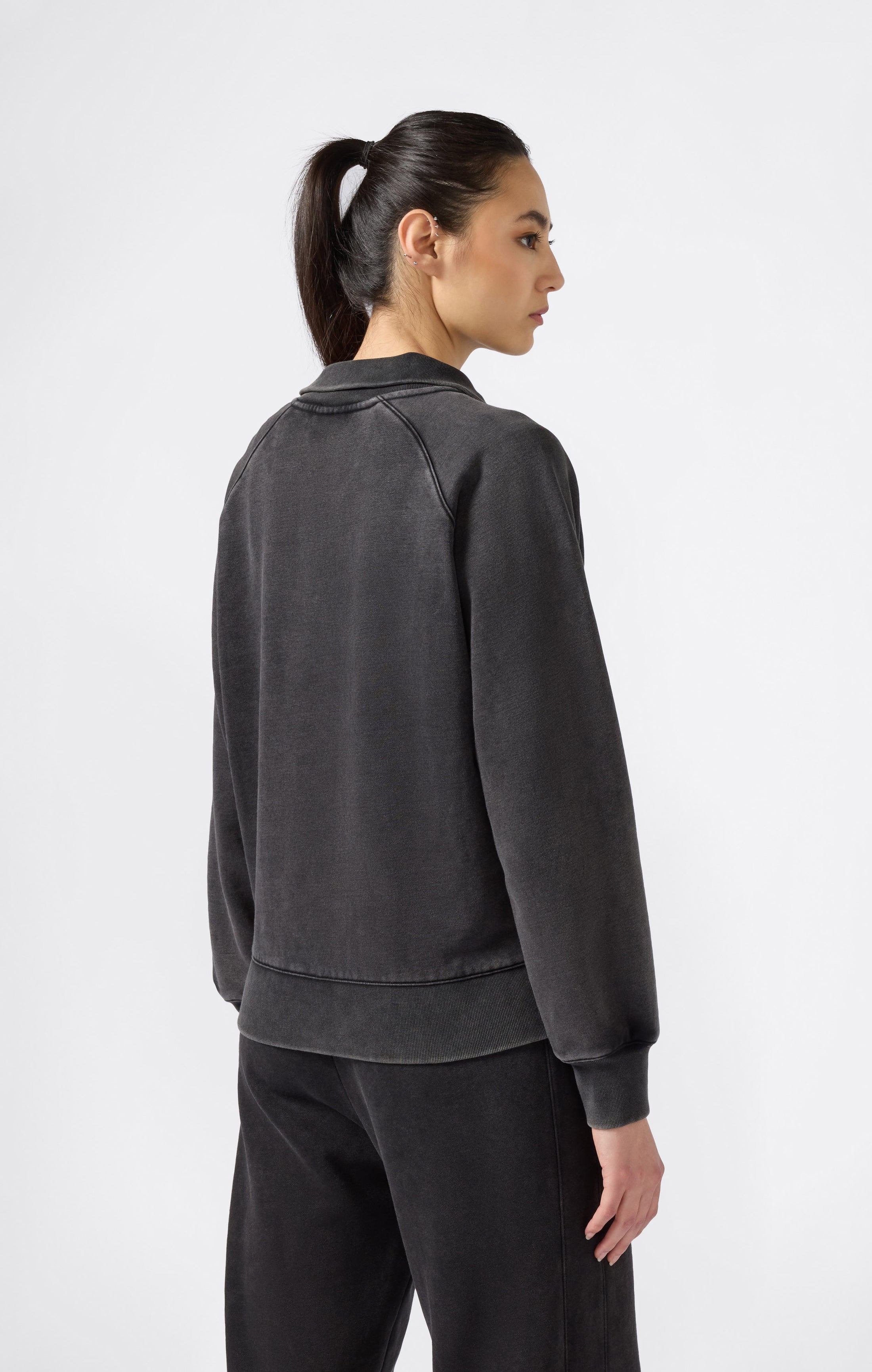 Sweat Col Polo Effet Délavé À Intérieur Gratté Icons Pour Femme