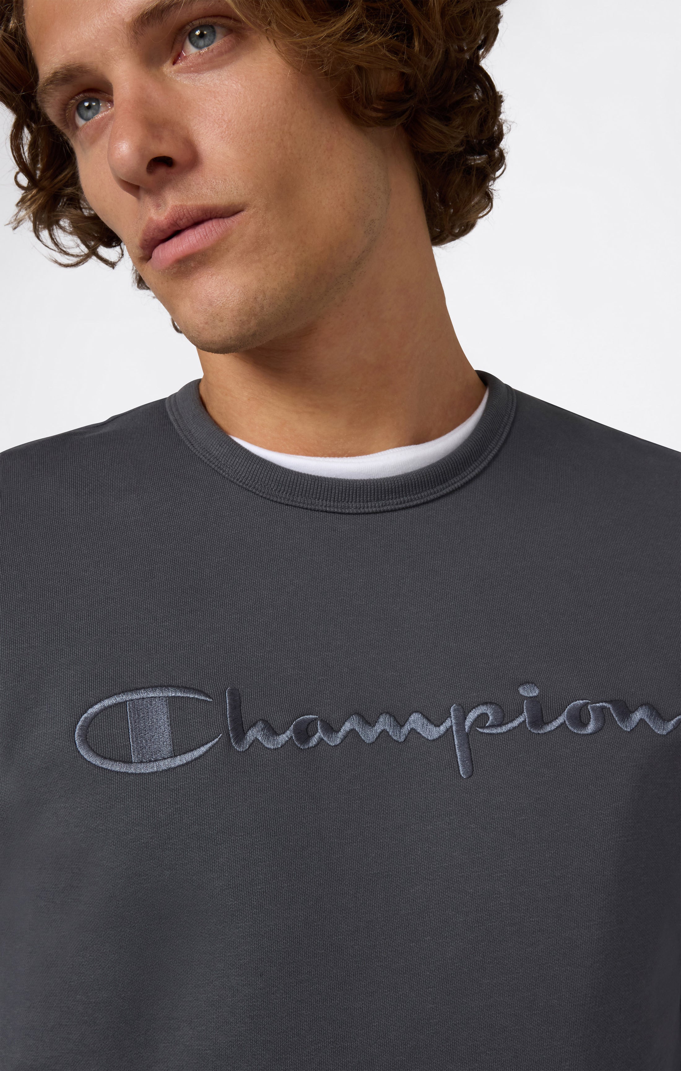 Men’s Fleece Crewneck Sweatshirt with Big Embroidered Logo Icons