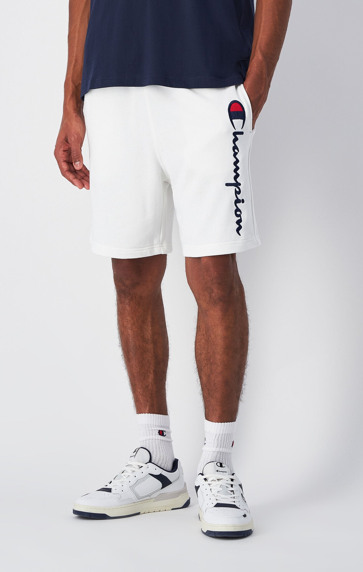 Men's Lightweight French Terry Shorts with Large Logo White