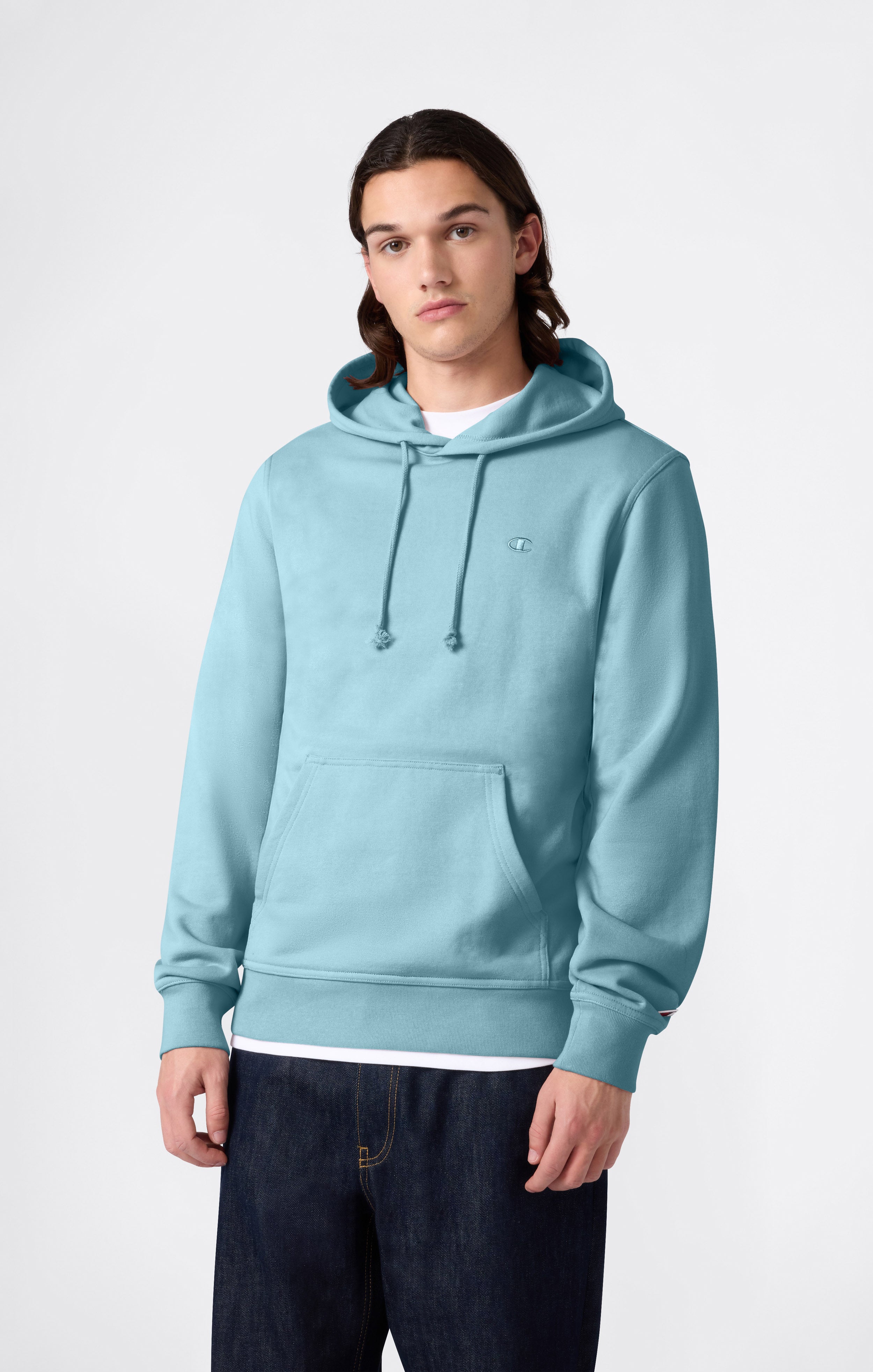 Men's Lightweight Hoodie with Embroidered C Logo Icons Pastel Blue