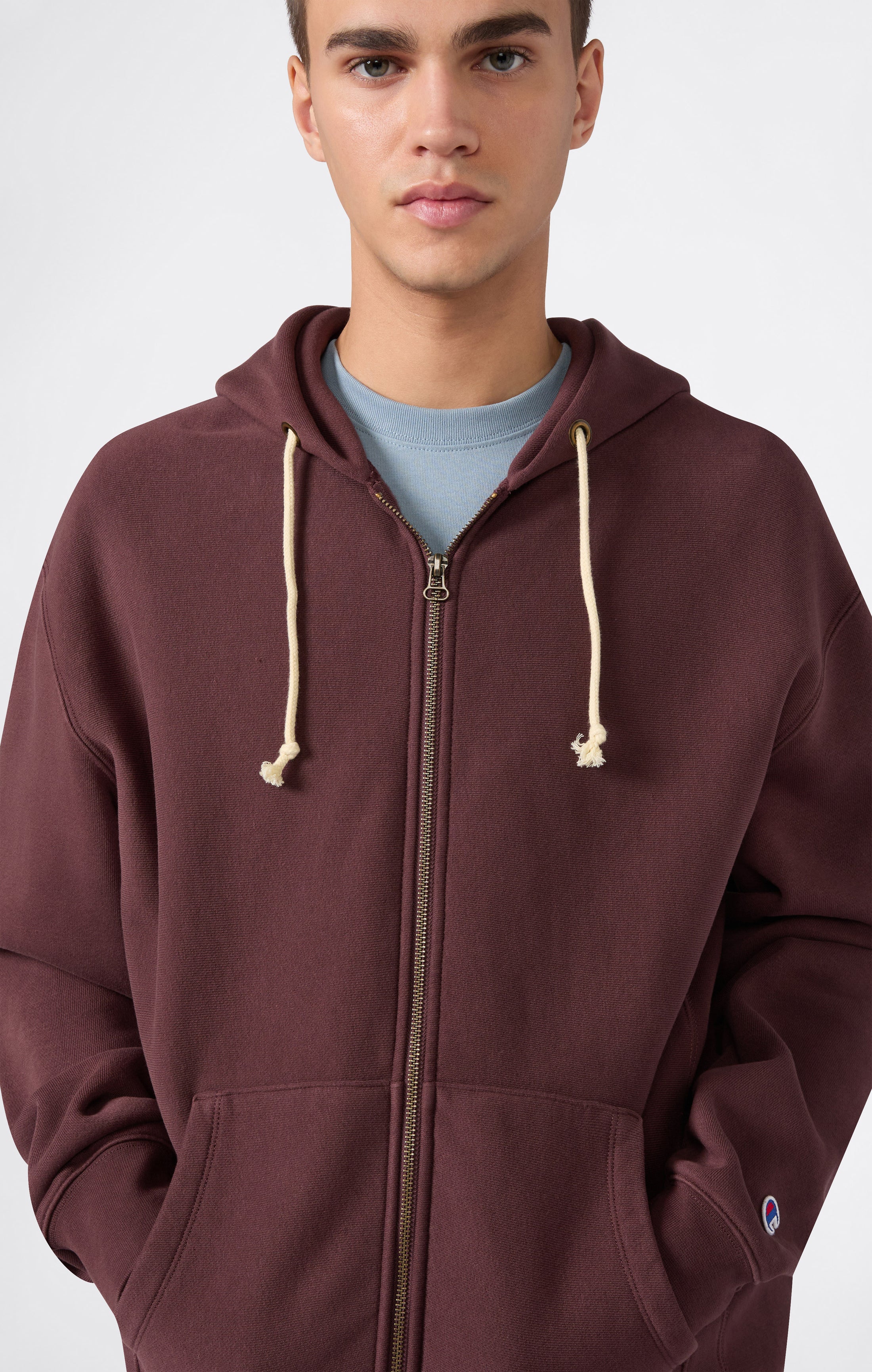 Felpa con Cappuccio, Interno Felpato e Zip Intera Uomo Reverse Weave