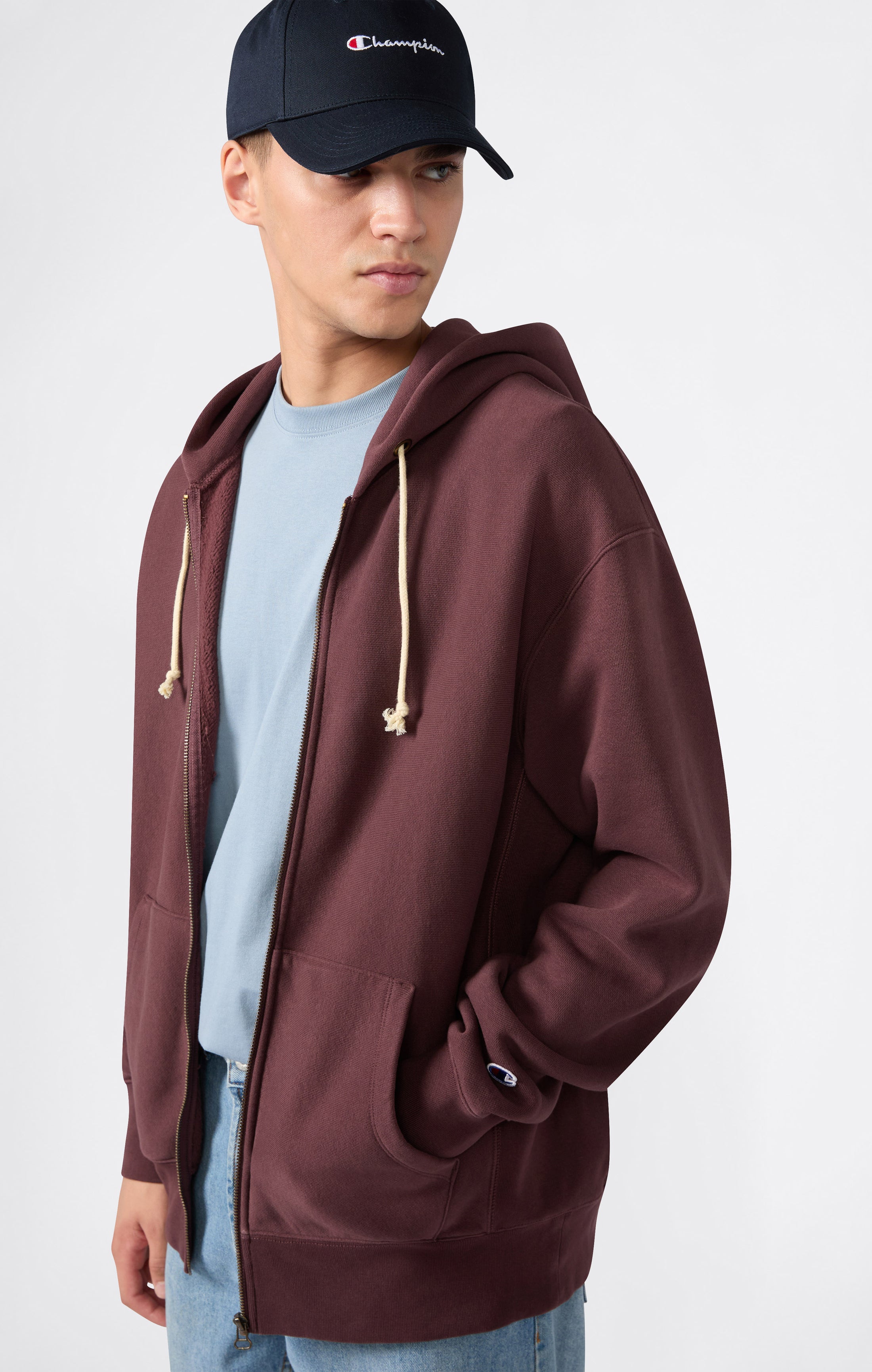 Felpa con Cappuccio, Interno Felpato e Zip Intera Uomo Reverse Weave
