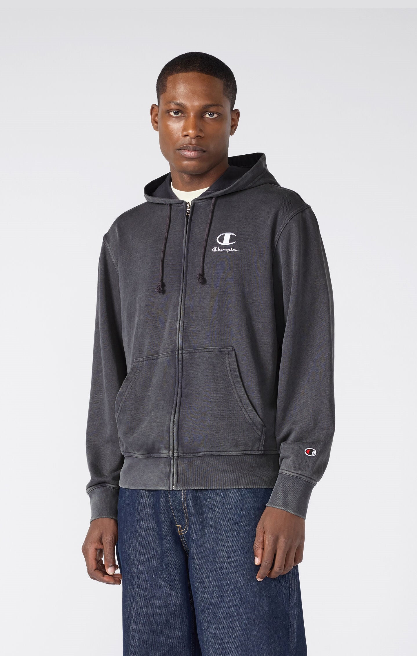 Men's Lightweight Washed-Effect Full-Zip Hoodie Icons dark mauve