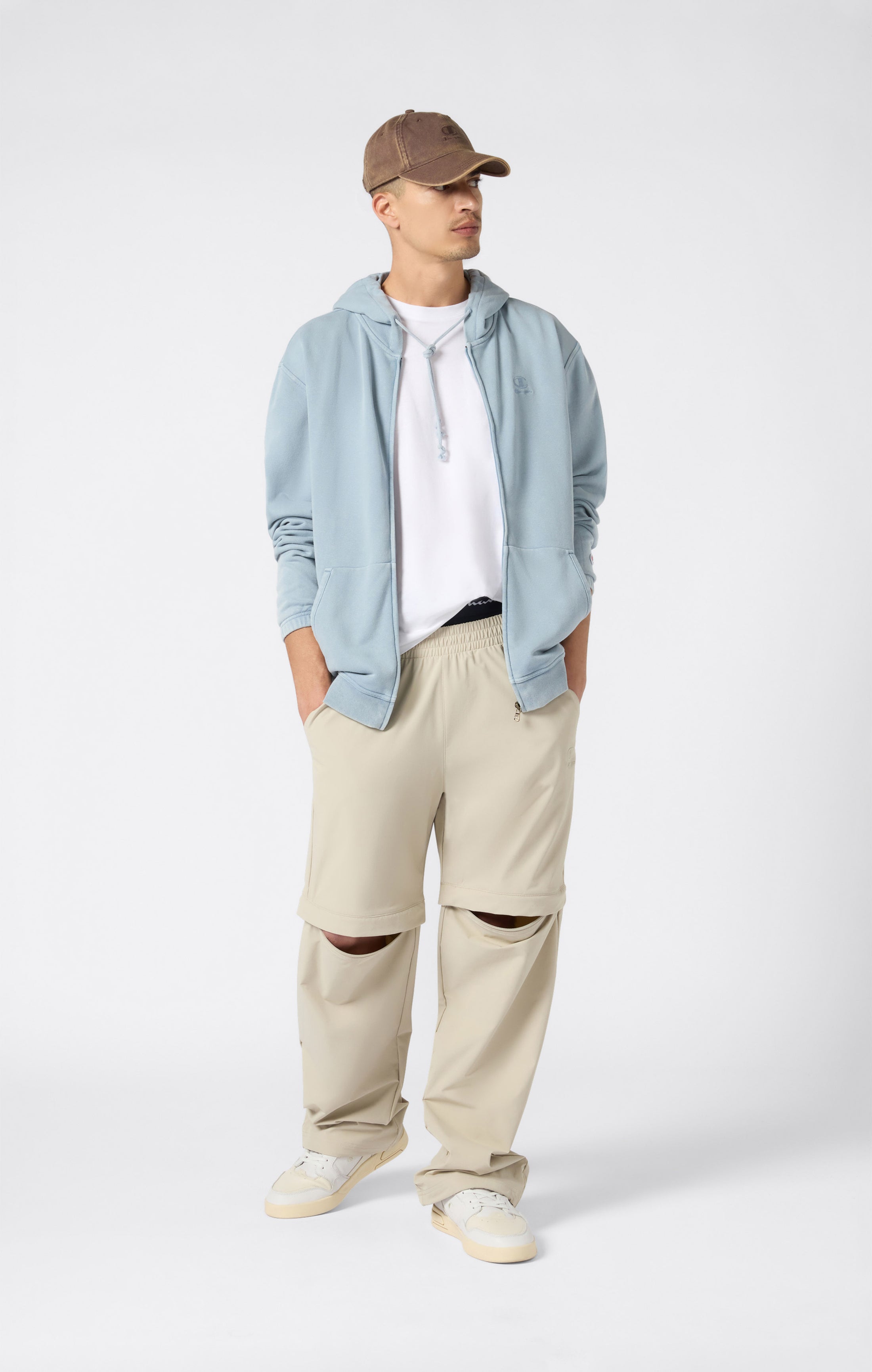 Pantaloni da Uomo in Nylon a Fit Largo Convertibili con Polsini Elasticizzati