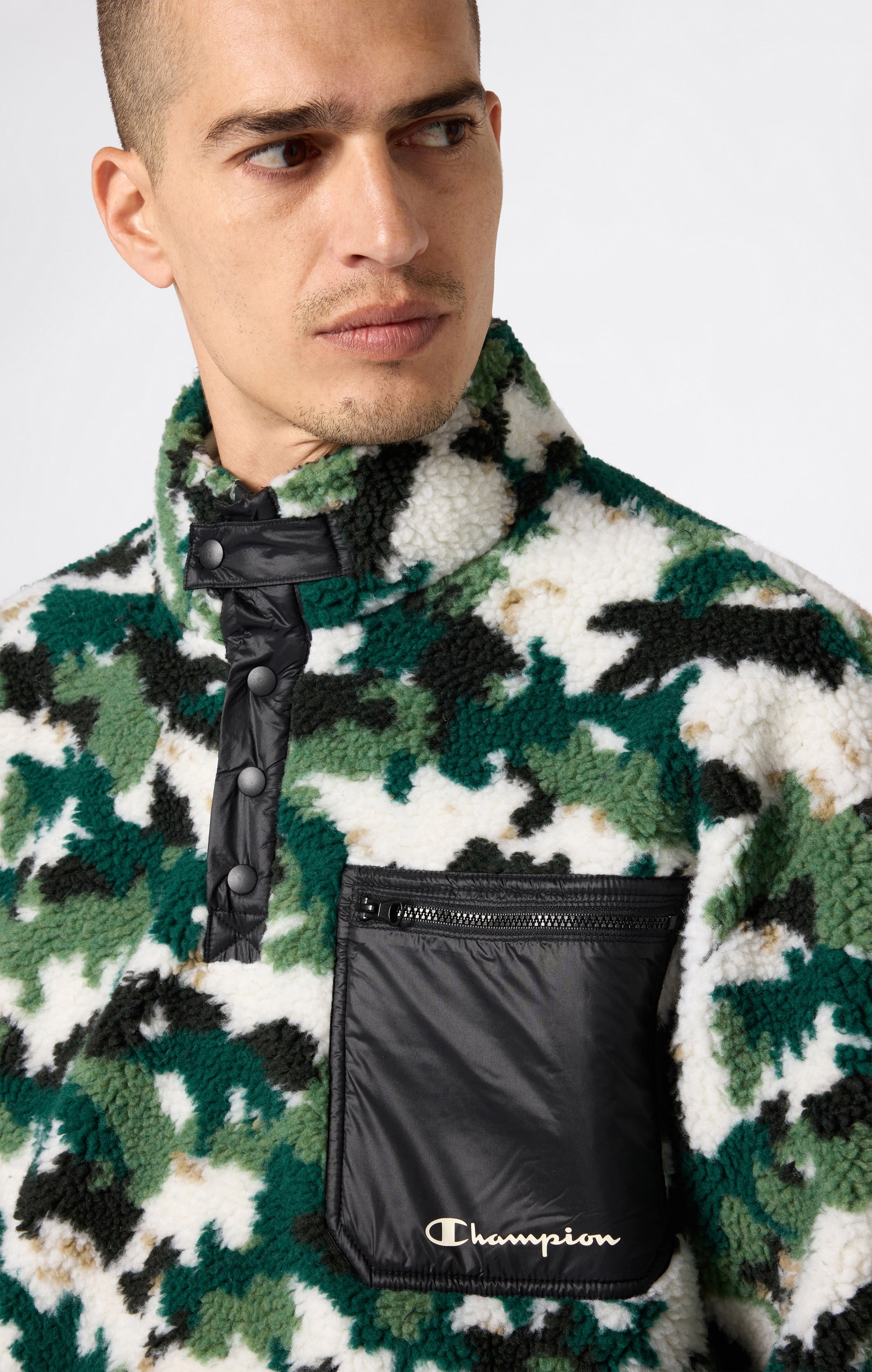 Herren-Polar-Teddy-Top mit halbem Reißverschluss und Print