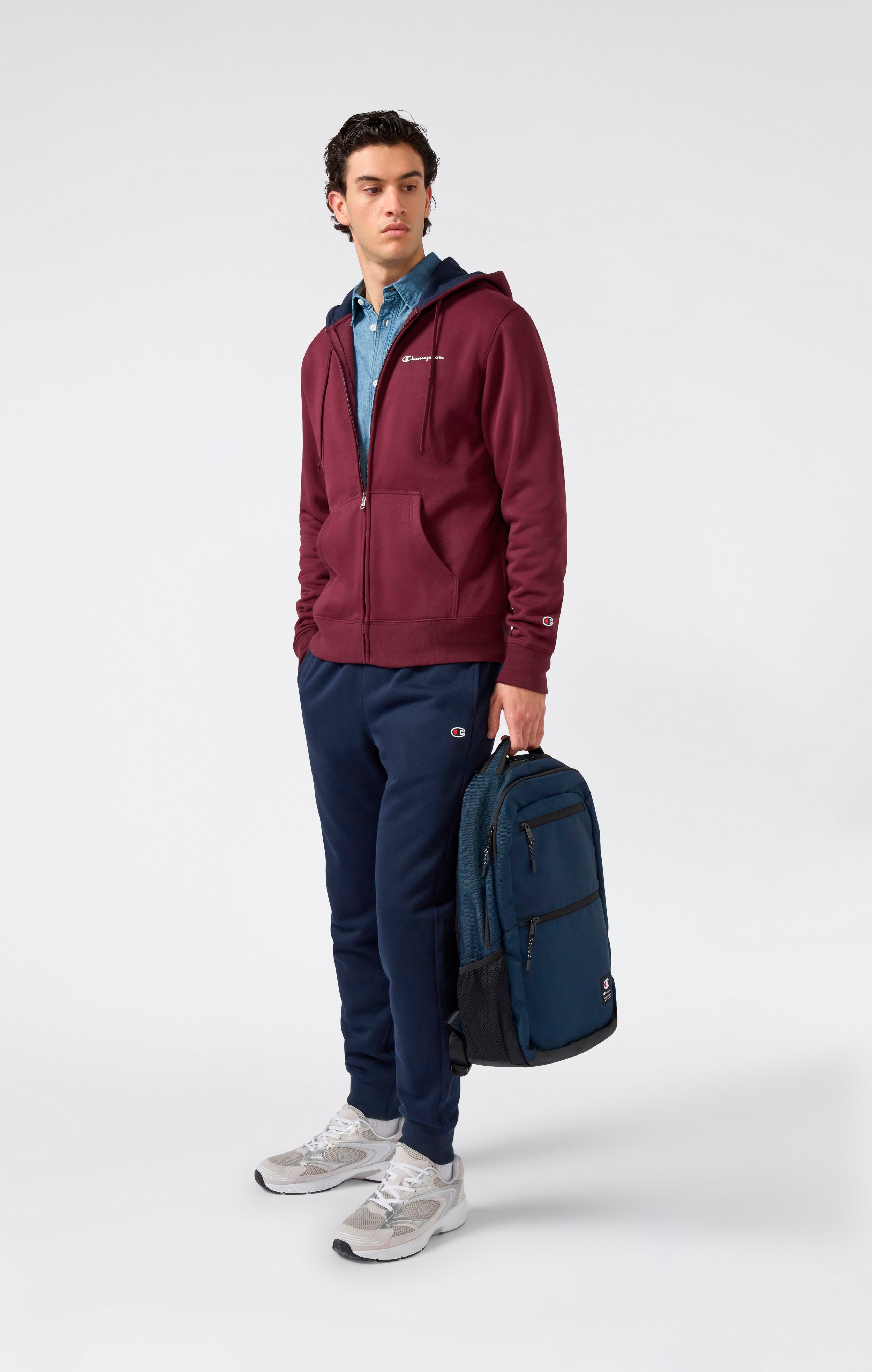Men's Fleece Hooded Full Zip Suit Burgundy sweatsuits | Champion