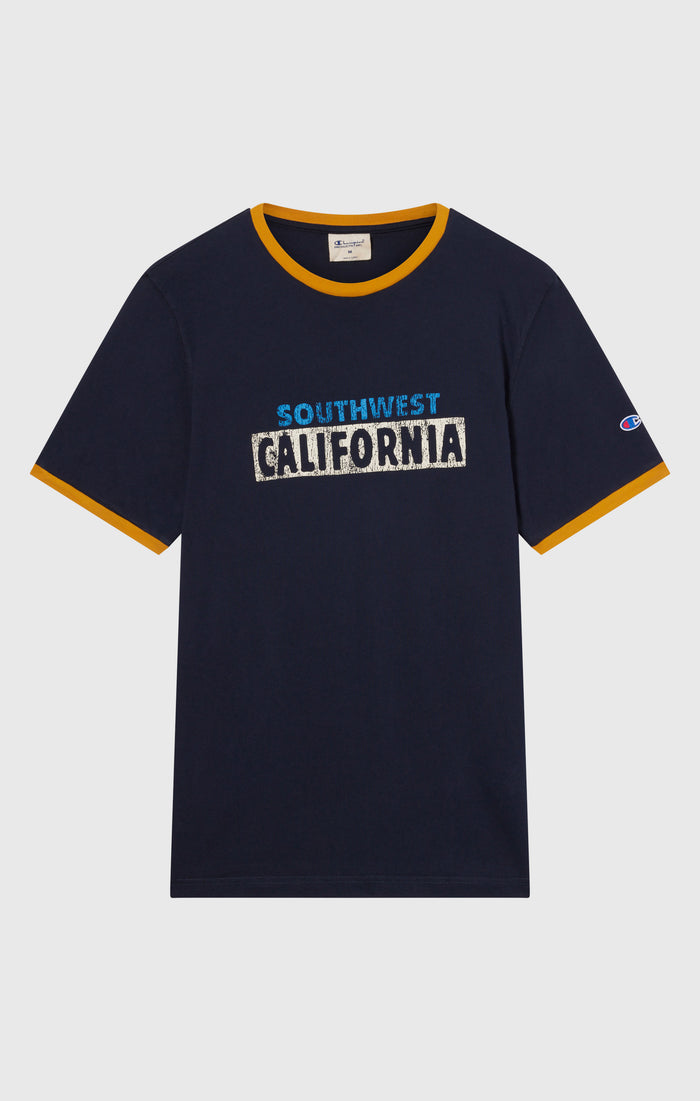 T-shirt homme à col rond avec imprimé et bordures contrastantes