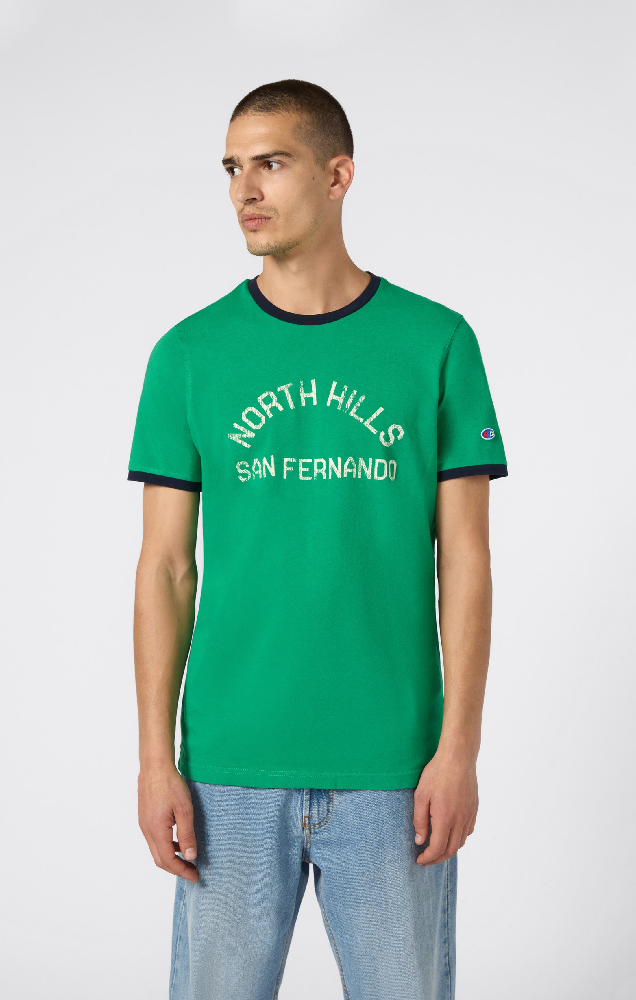 T-shirt homme à col rond avec imprimé et bordures contrastantes