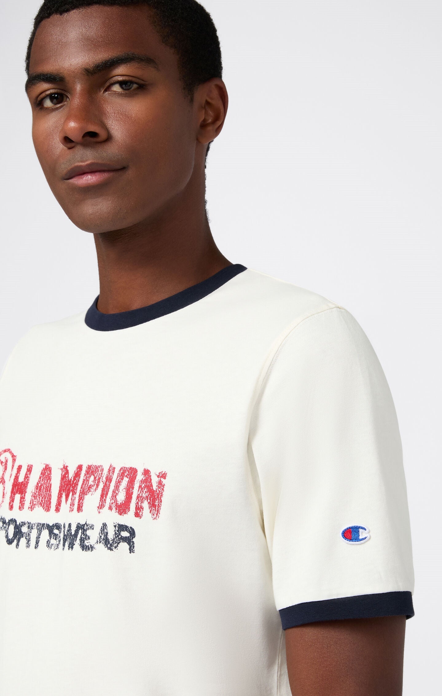 T-shirt homme à col rond avec imprimé et bordures contrastantes