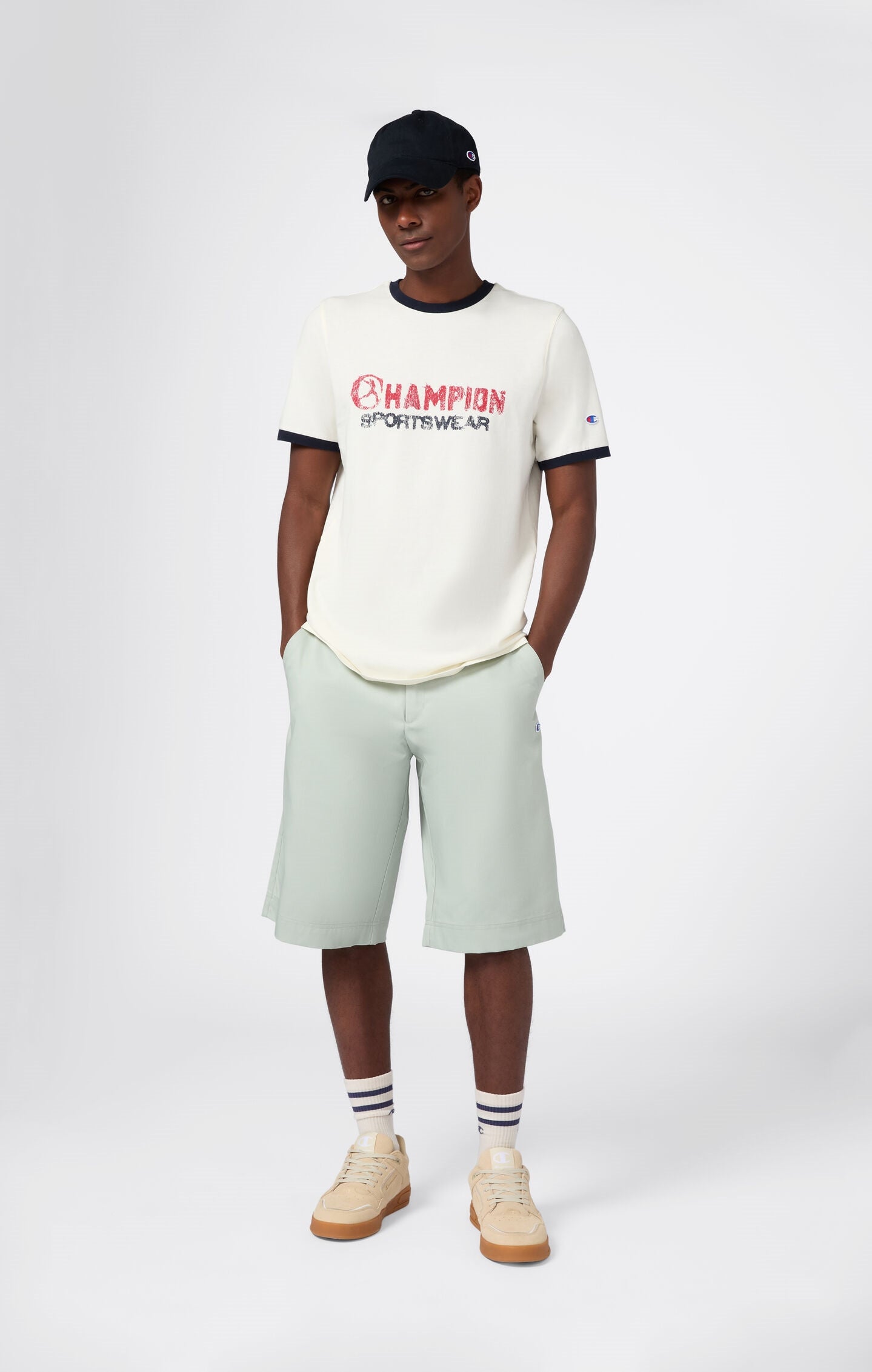 T-shirt homme à col rond avec imprimé et bordures contrastantes