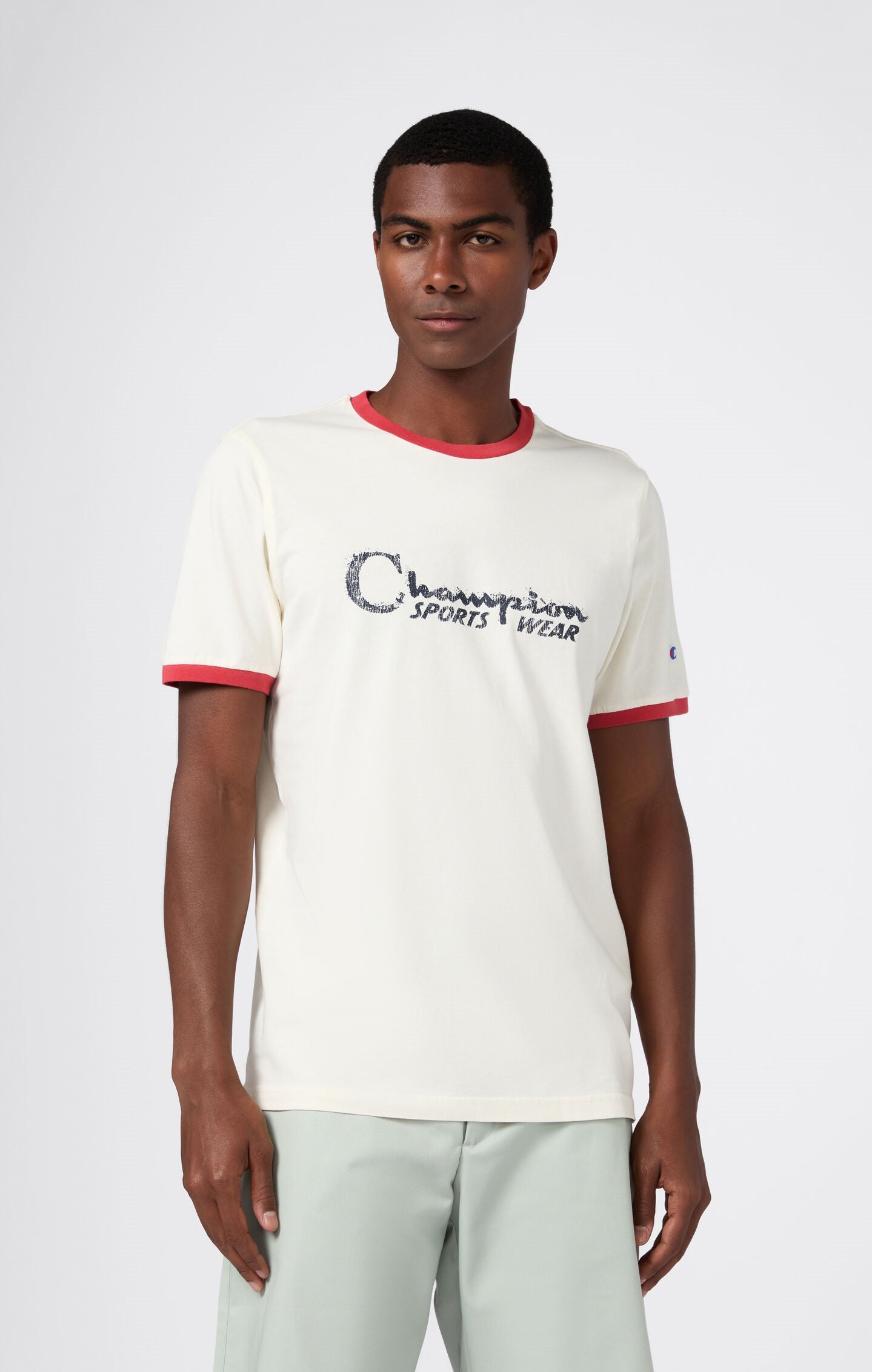 Men's crewneck T-shirt with graphic and contrast trims