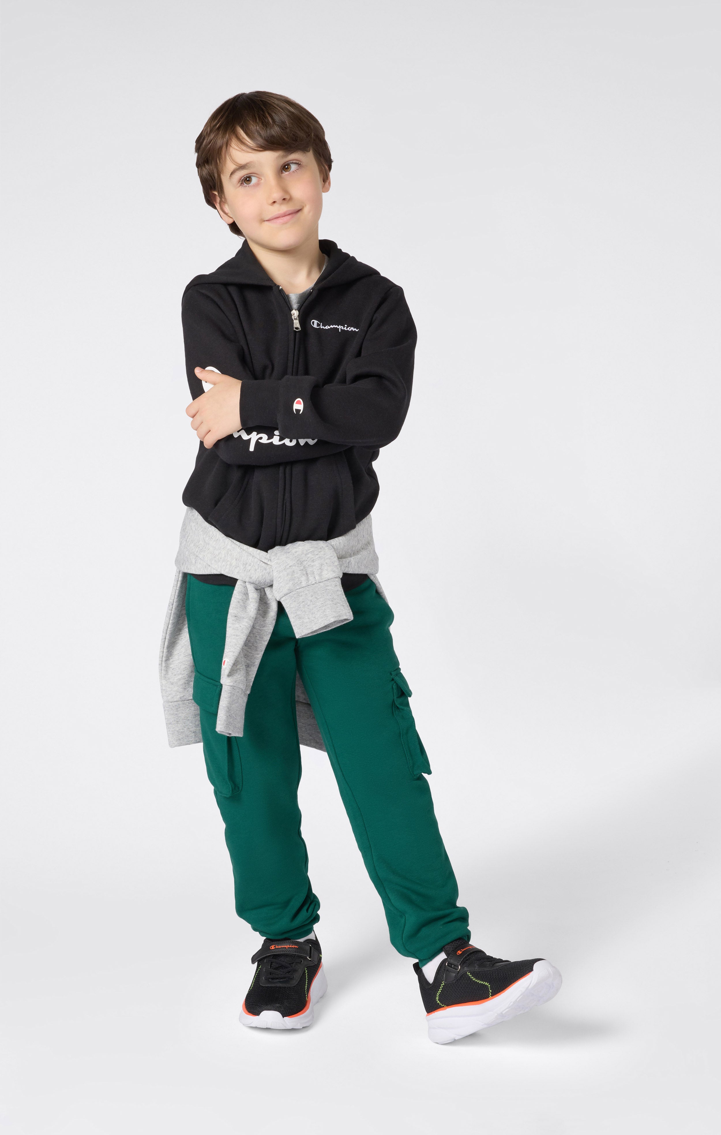 BLACK SPORTY BOYS FLEECE ZIPPER HOODIE - BLACK