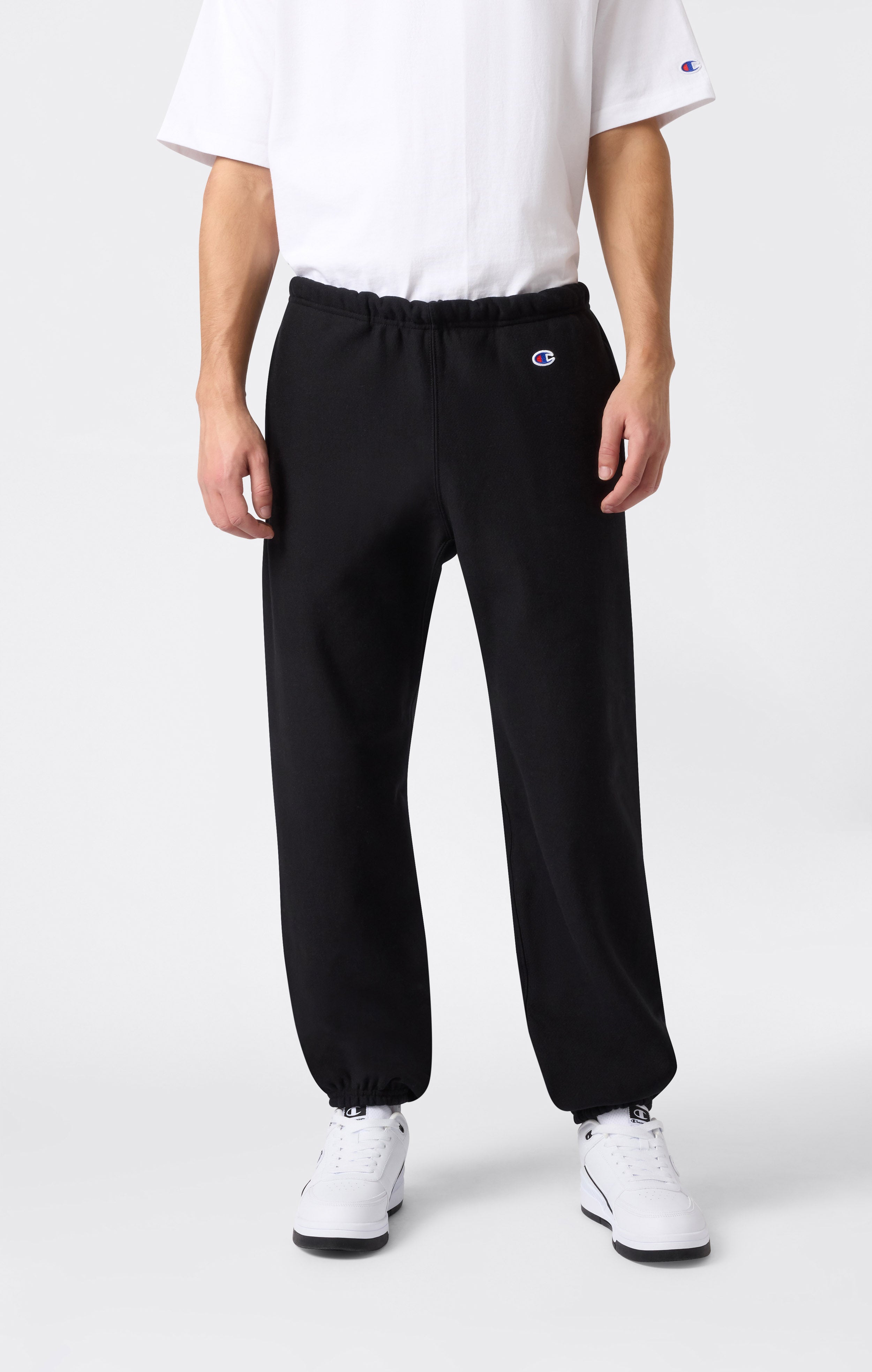 Men's Fleece Reverse Weave Elastic Cuff Pants Made in USA Black
