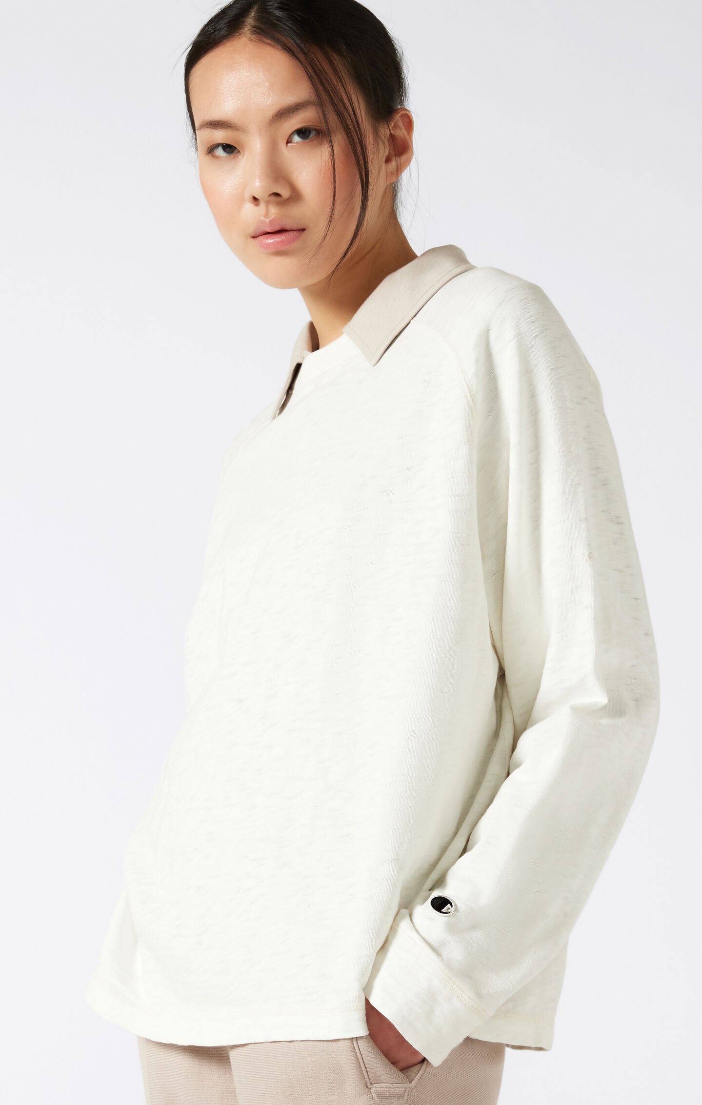 T-shirt Donna maniche lunghe girocollo Reverse Weave effetto lavato