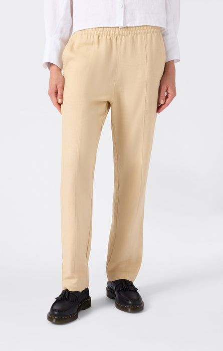 Pantaloni da donna in misto lino con orlo dritto