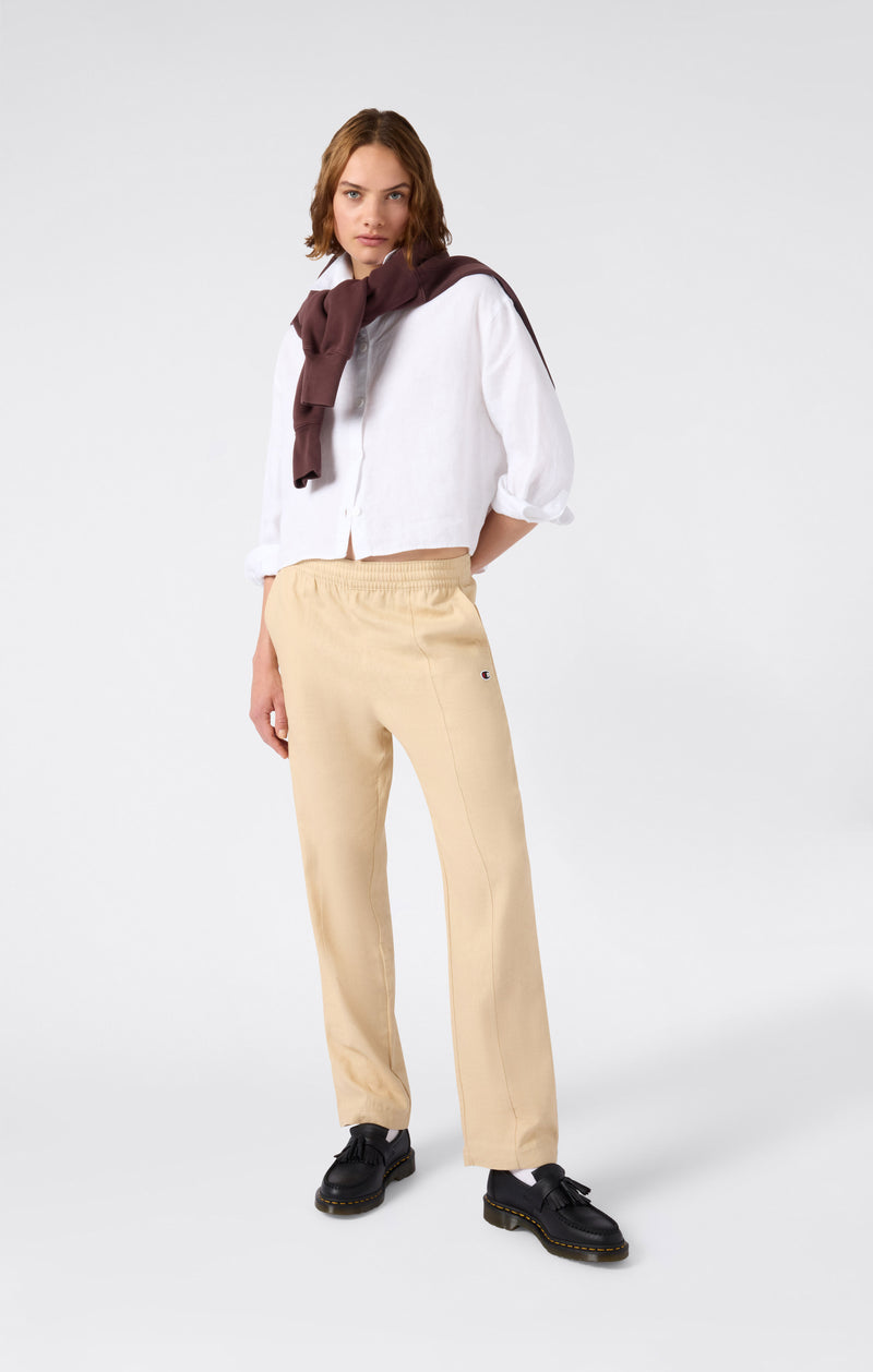 Pantaloni da donna in misto lino con orlo dritto