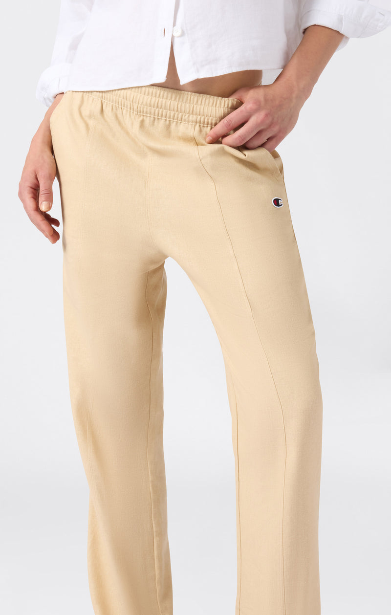 Pantaloni da donna in misto lino con orlo dritto