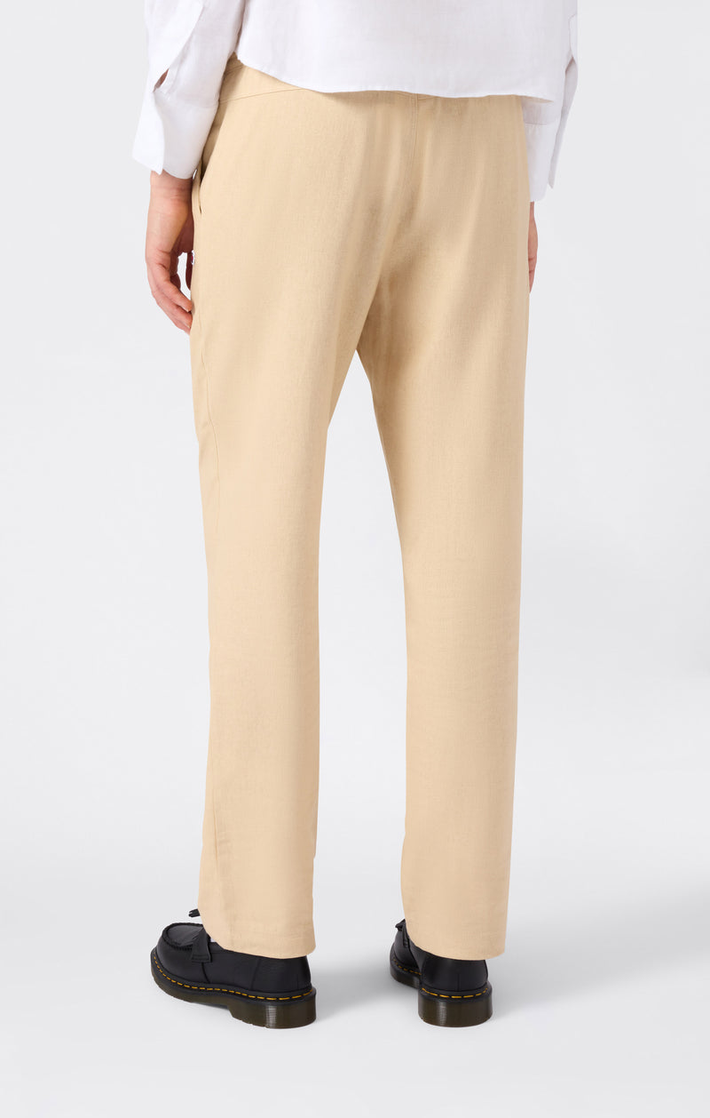 Pantaloni da donna in misto lino con orlo dritto