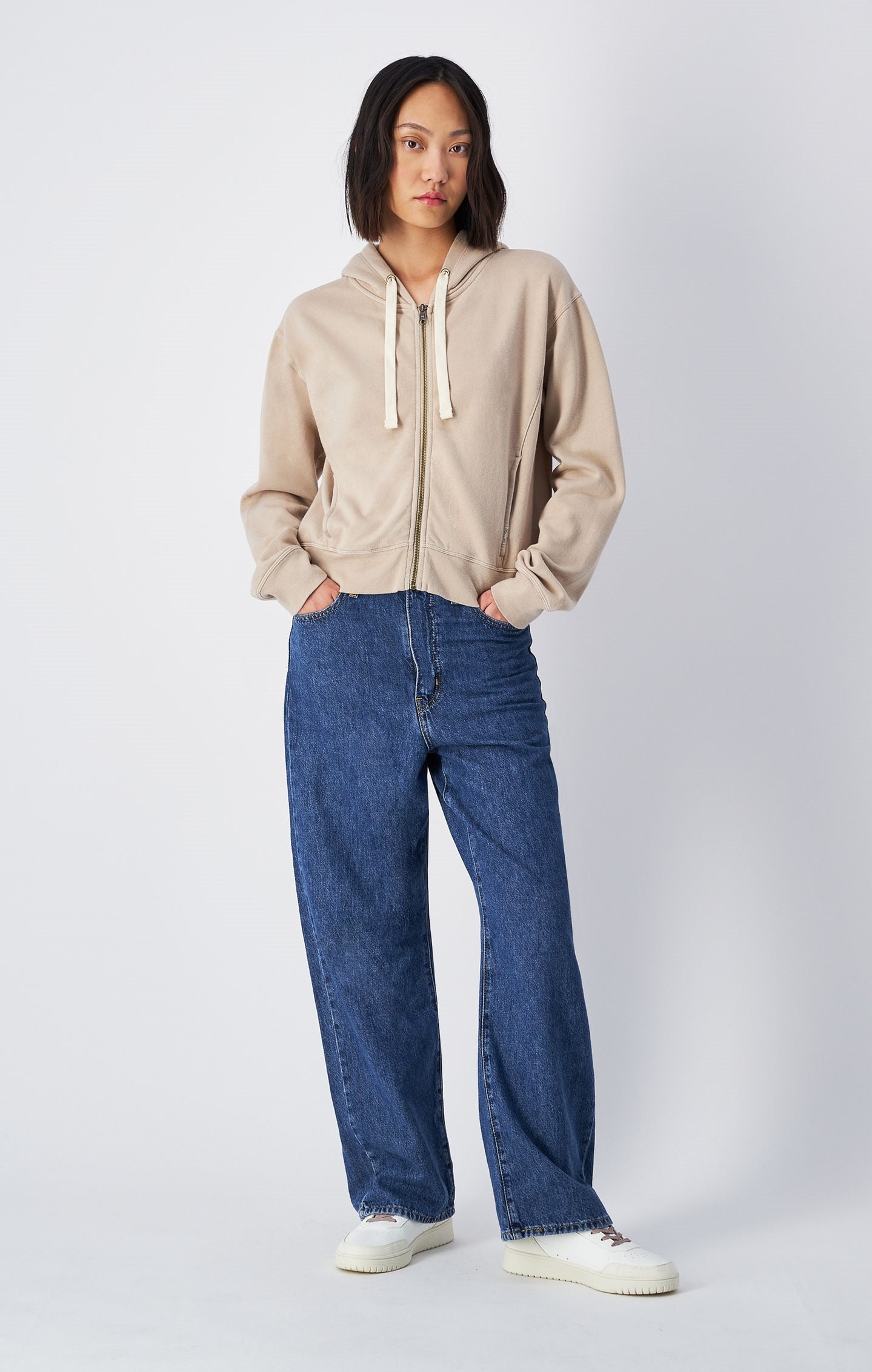 Vintage Wash Cropped Full-Zip Hoodie