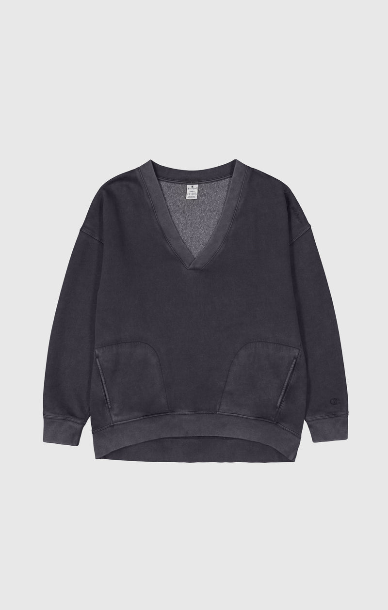 Felpa pullover con collo a V e lavaggio vintage