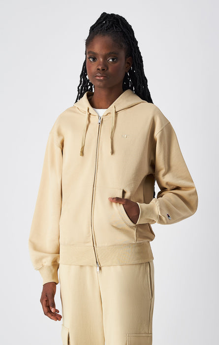 Leichter Kapuzenpullover mit Durchgehendem Reißverschluss und Ton-in-Ton C Logo Damen