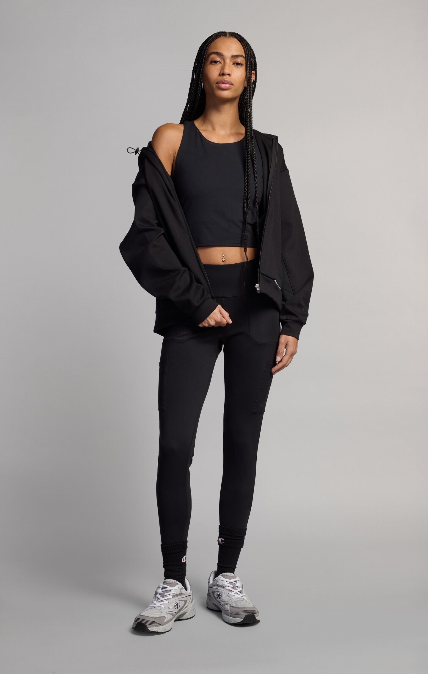 Women's Hooded Zip Sweatshirt in Stretch Nylon C-Tech