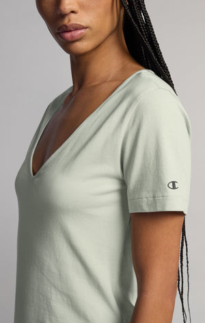 T-shirt Femme Coupe Slim à Col en V en Nylon Léger C-Tech