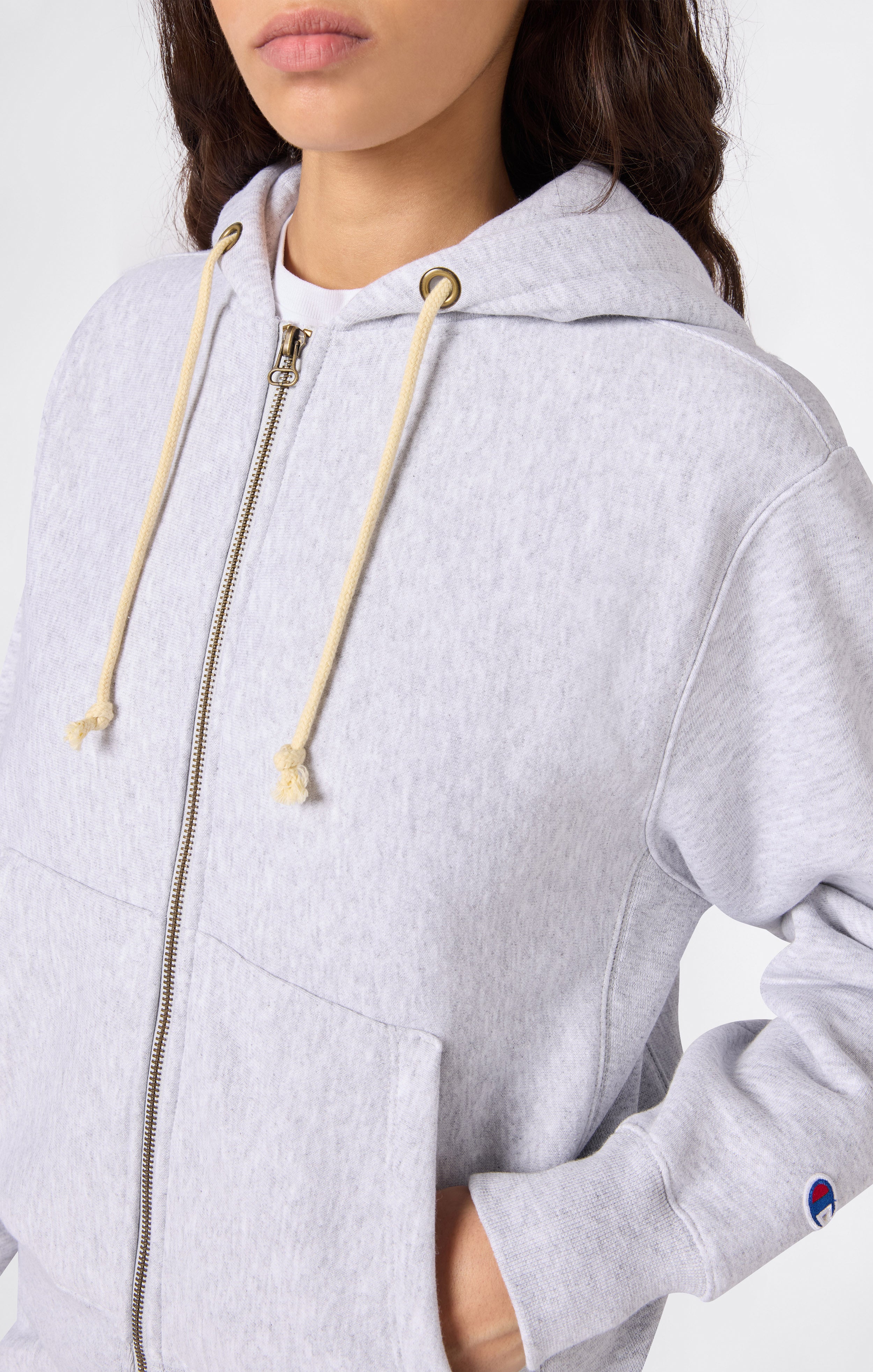 Felpa con Cappuccio Pesante Full Zip e Interno Felpato da Donna Reverse Weave