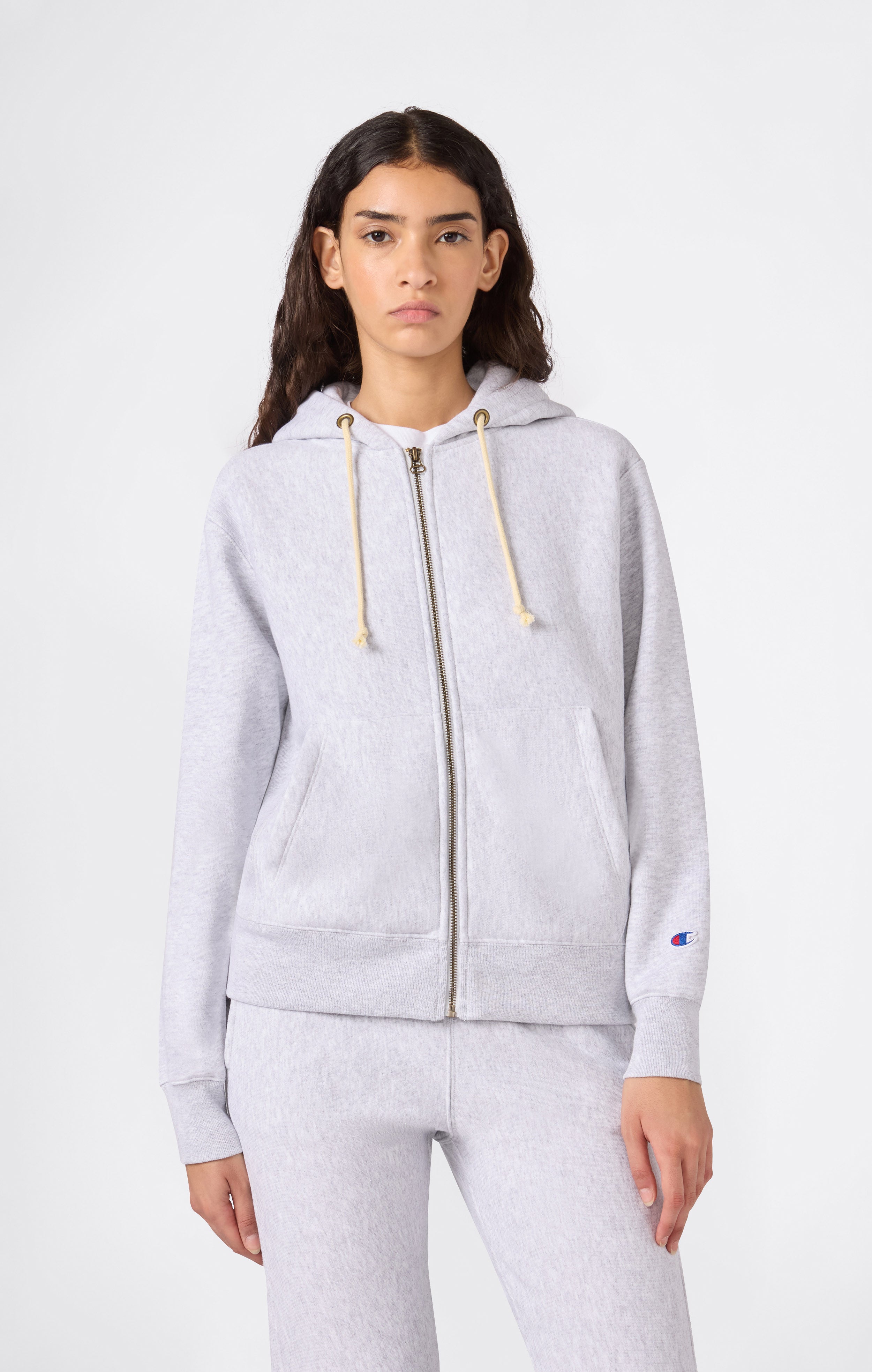 Felpa con Cappuccio Pesante Full Zip e Interno Felpato da Donna Reverse Weave