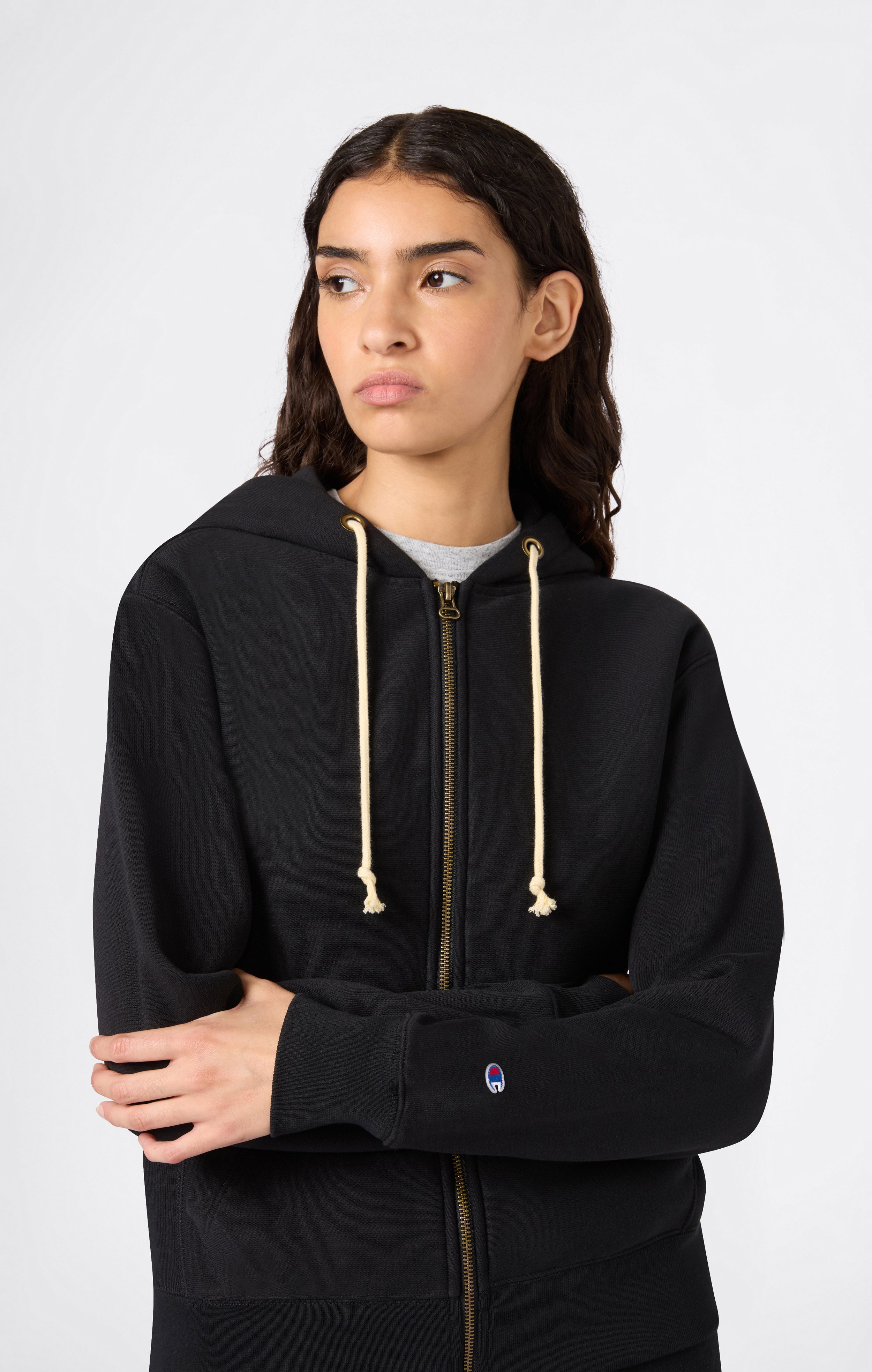 Felpa con Cappuccio Pesante Full Zip e Interno Felpato da Donna Reverse Weave