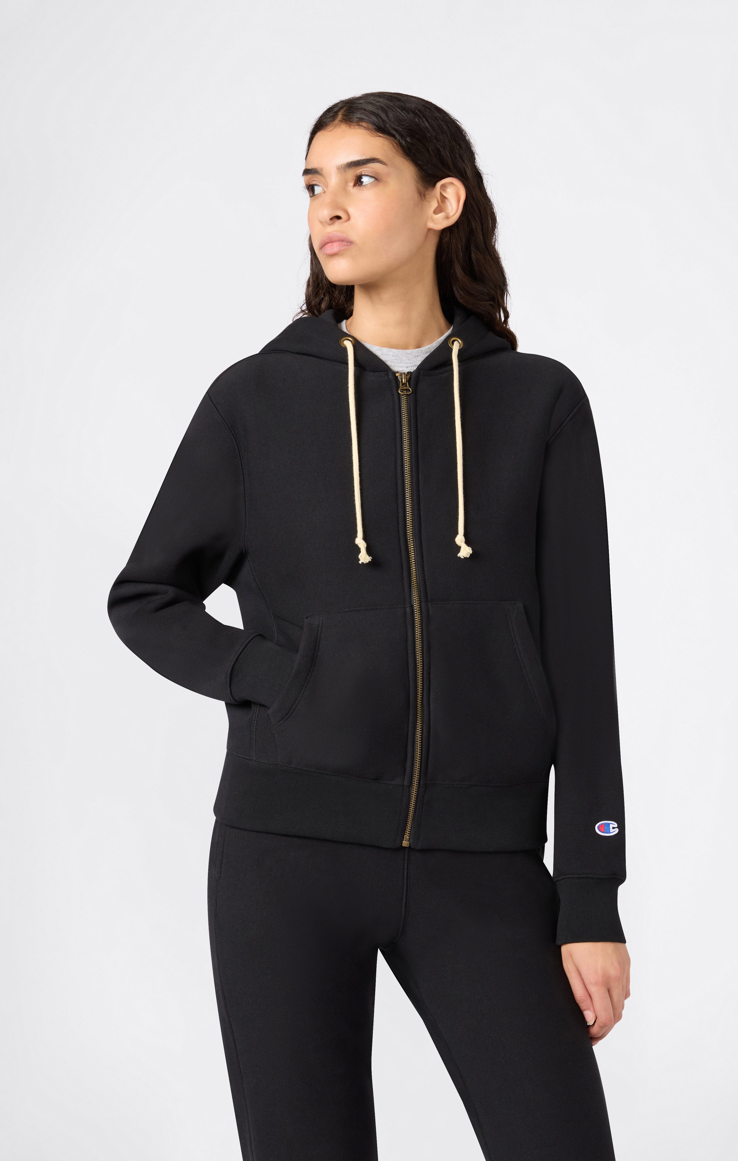 Felpa con Cappuccio Pesante Full Zip e Interno Felpato da Donna Reverse Weave