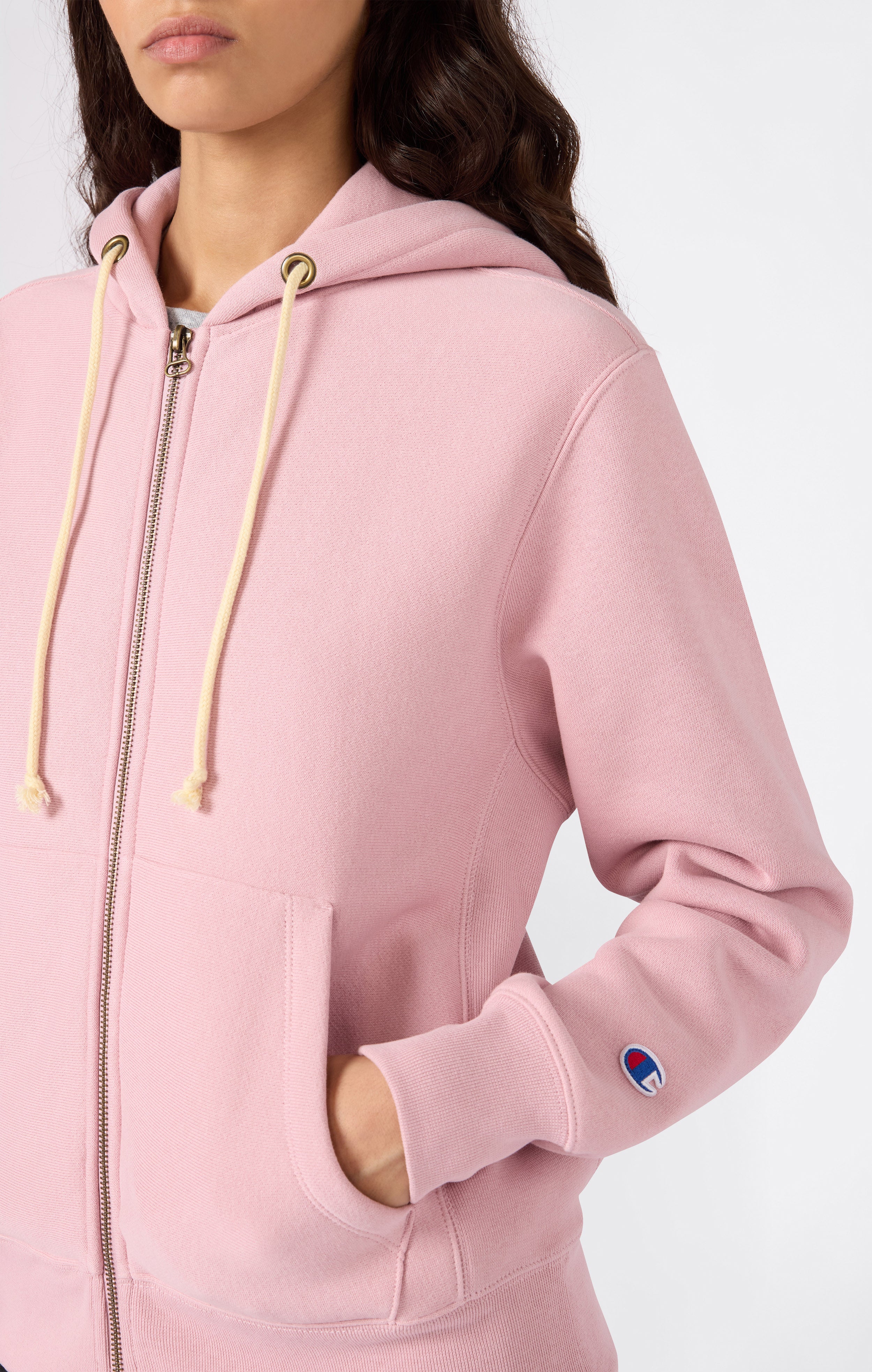 Felpa con Cappuccio Pesante Full Zip e Interno Felpato da Donna Reverse Weave