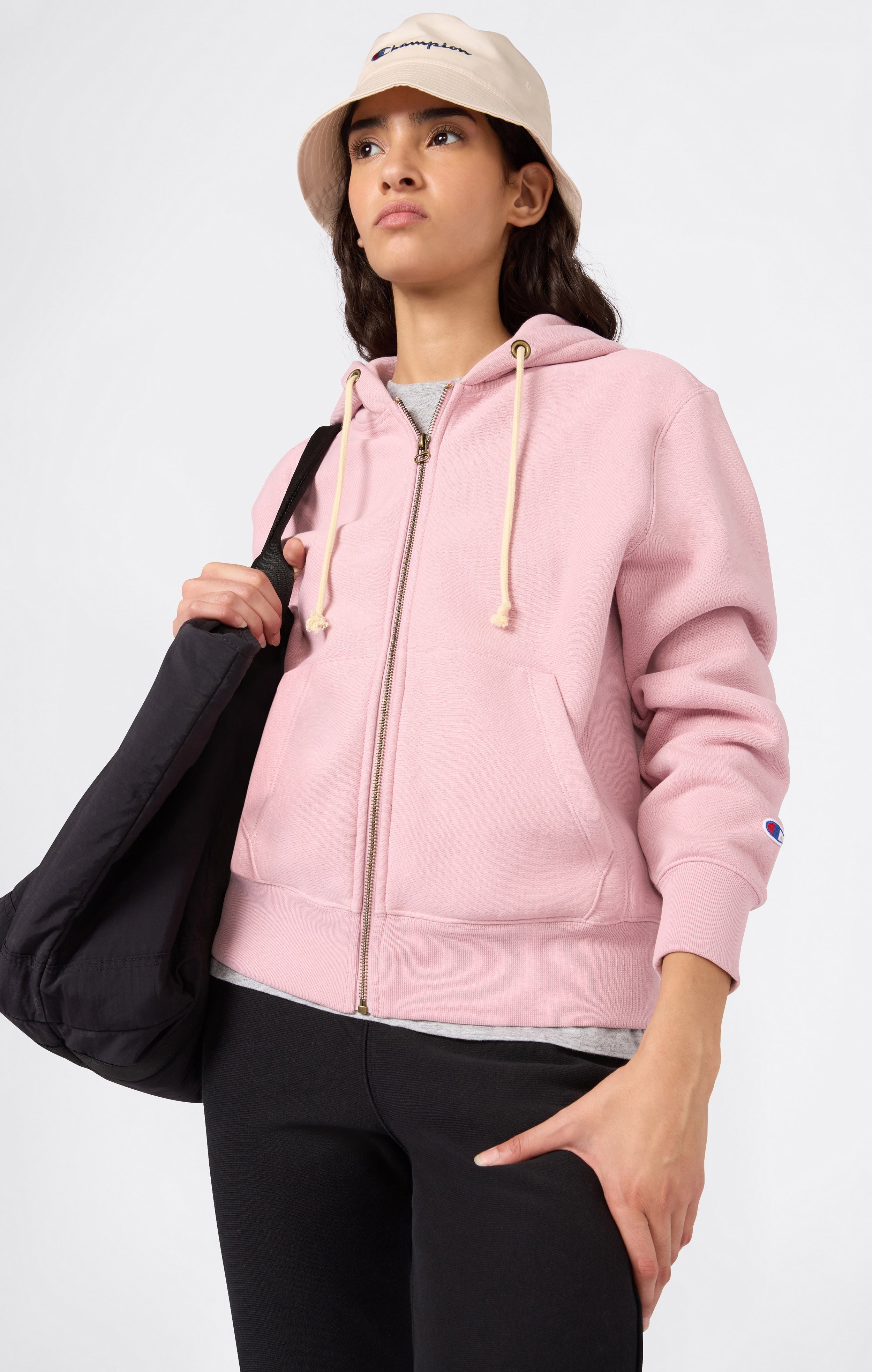 Felpa con Cappuccio Pesante Full Zip e Interno Felpato da Donna Reverse Weave