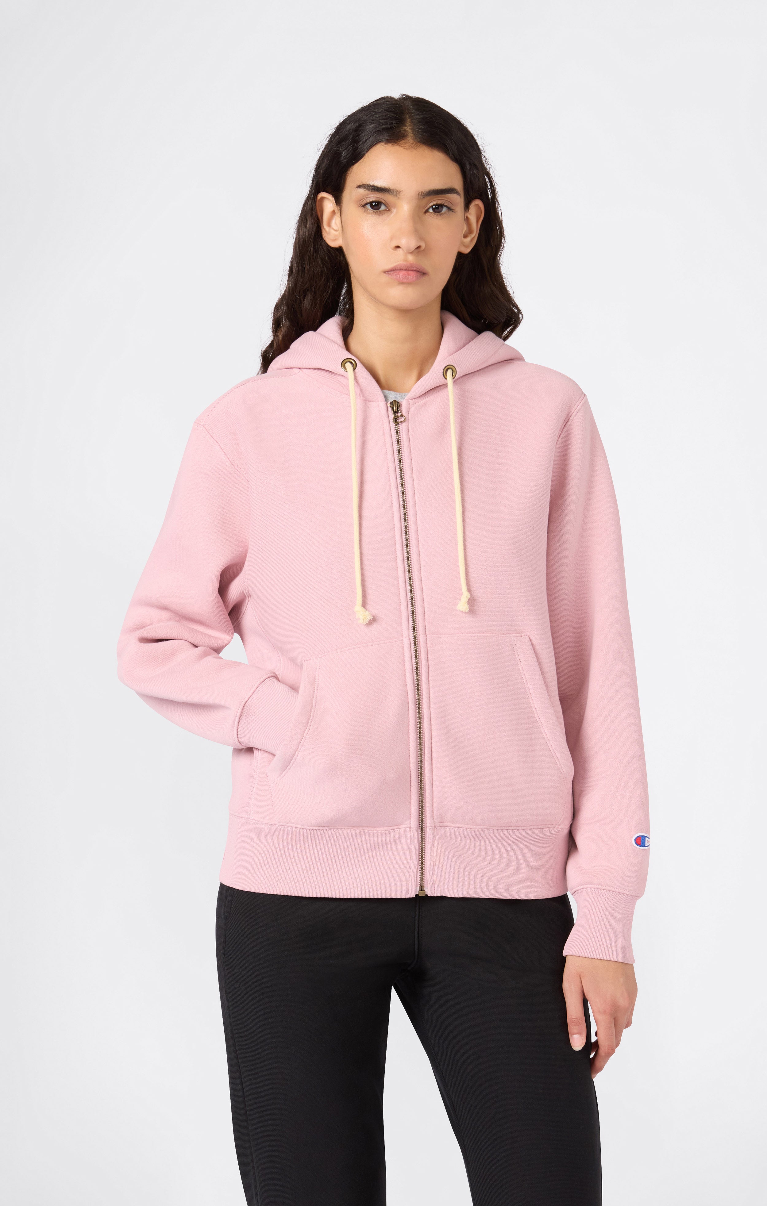 Felpa con Cappuccio Pesante Full Zip e Interno Felpato da Donna Reverse Weave