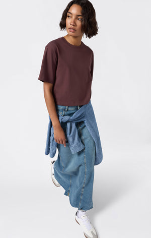 T-shirt Cropped Femme en Jersey de Coton Épais