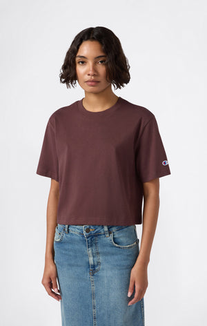 T-shirt Cropped Femme en Jersey de Coton Épais