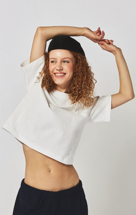 T-shirt Cropped Femme en Jersey de Coton Épais