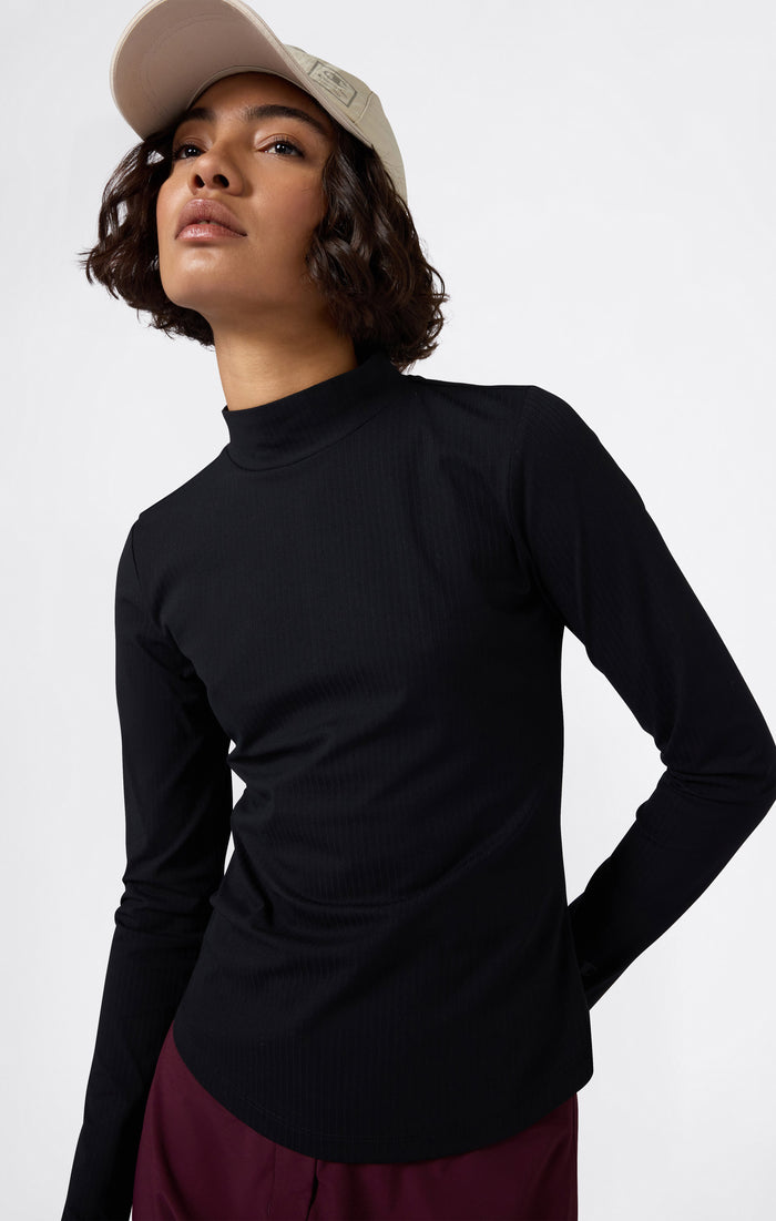 Camiseta de manga larga para mujer de canalé Slim Fit C-Tech