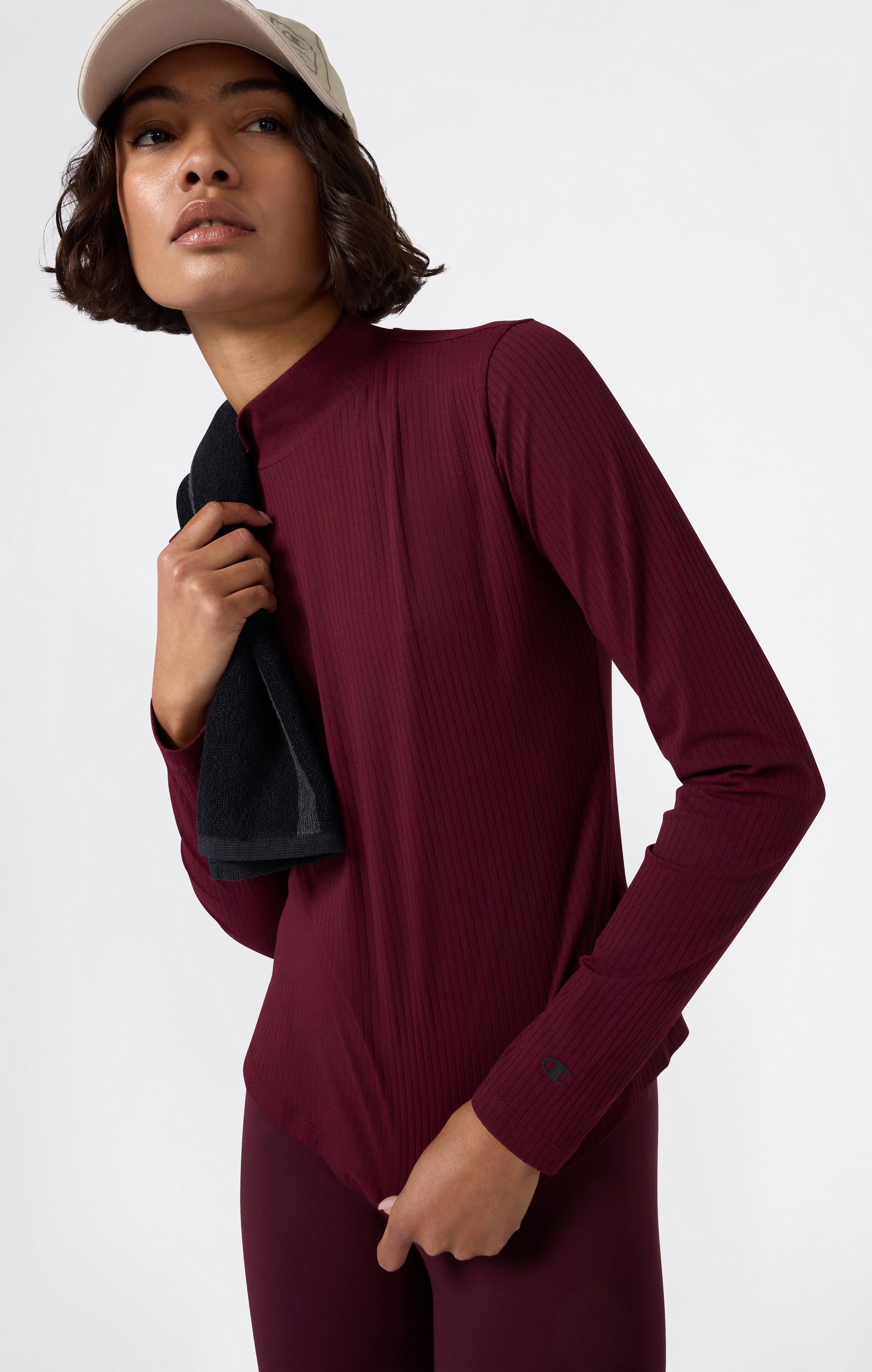 T-shirt a Maniche Lunghe da Donna a Costine Slim Fit C-Tech