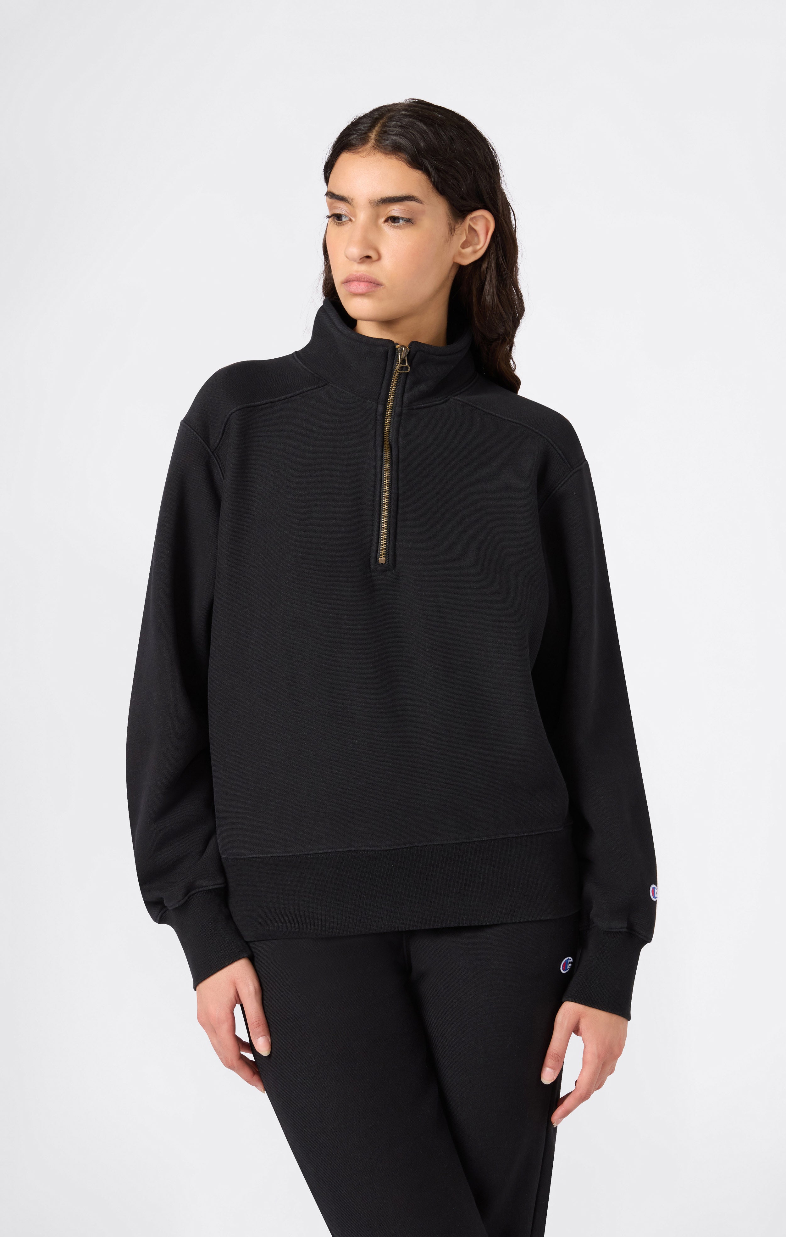 Women's Heavyweight Half-Zip Fleece Sweatshirt Reverse Weave Black