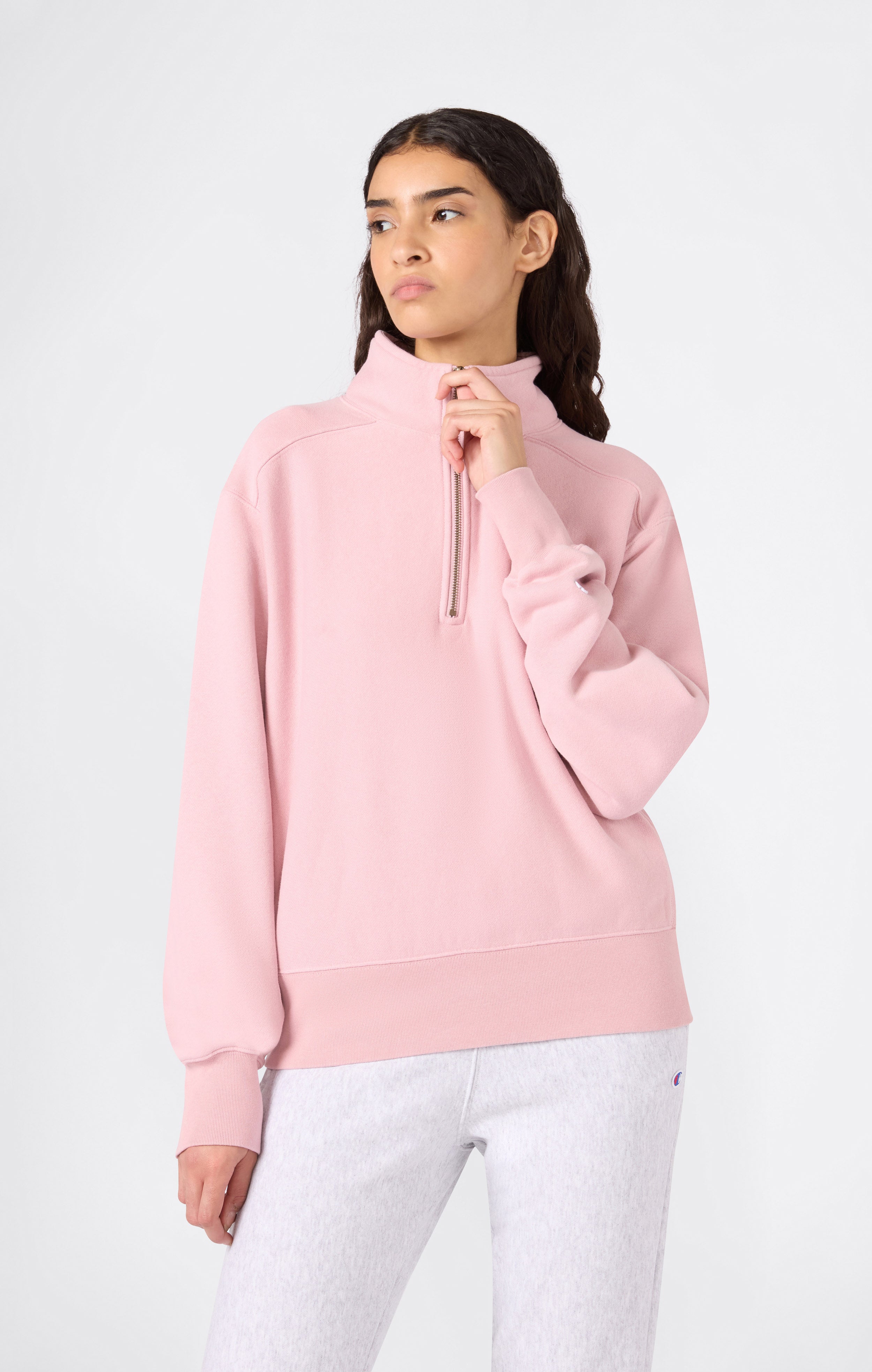 Women's Heavyweight Half-Zip Fleece Sweatshirt Reverse Weave light