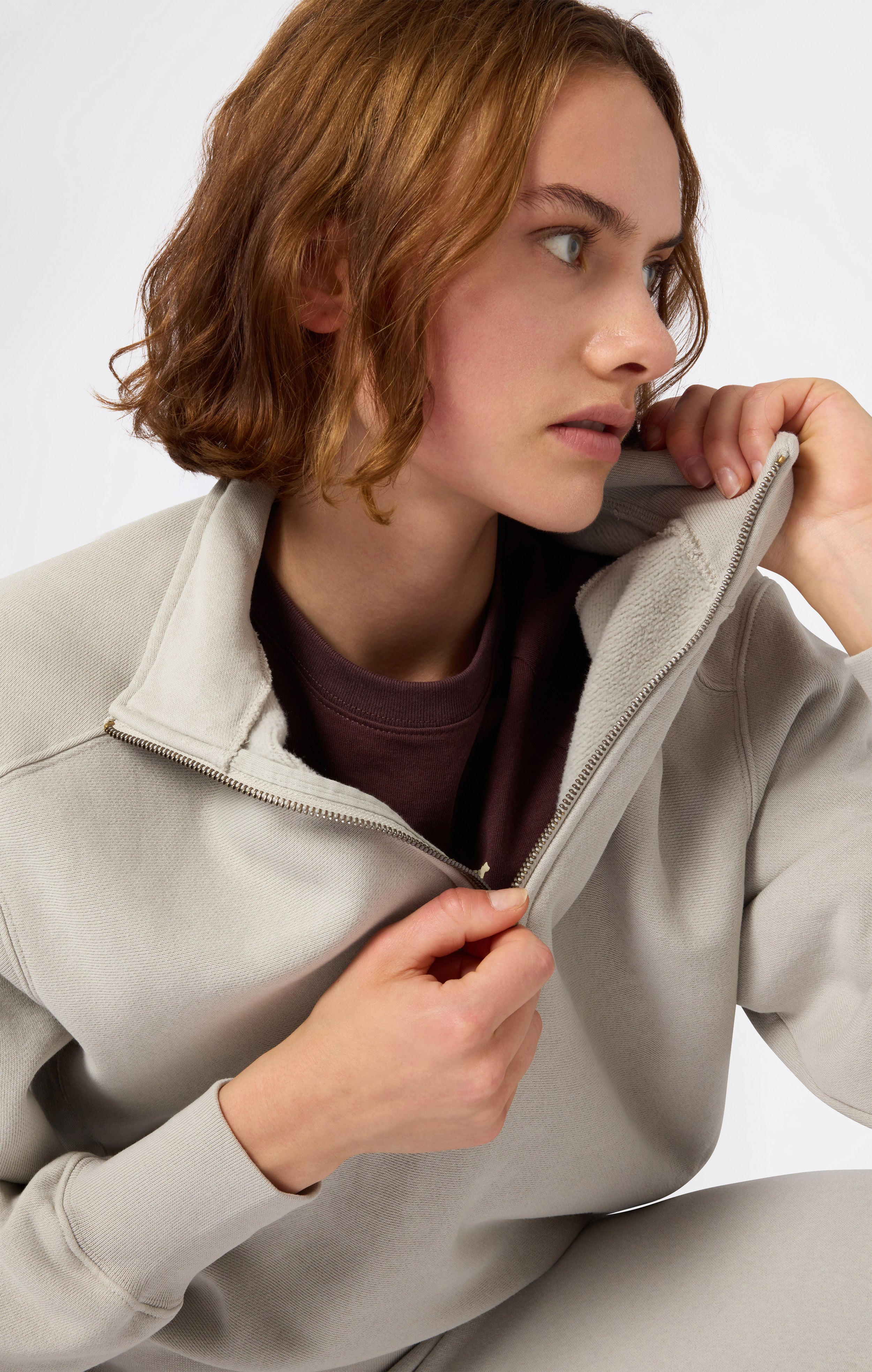 Felpa Pesante con Mezza Zip e Interno Felpato da Donna Reverse Weave