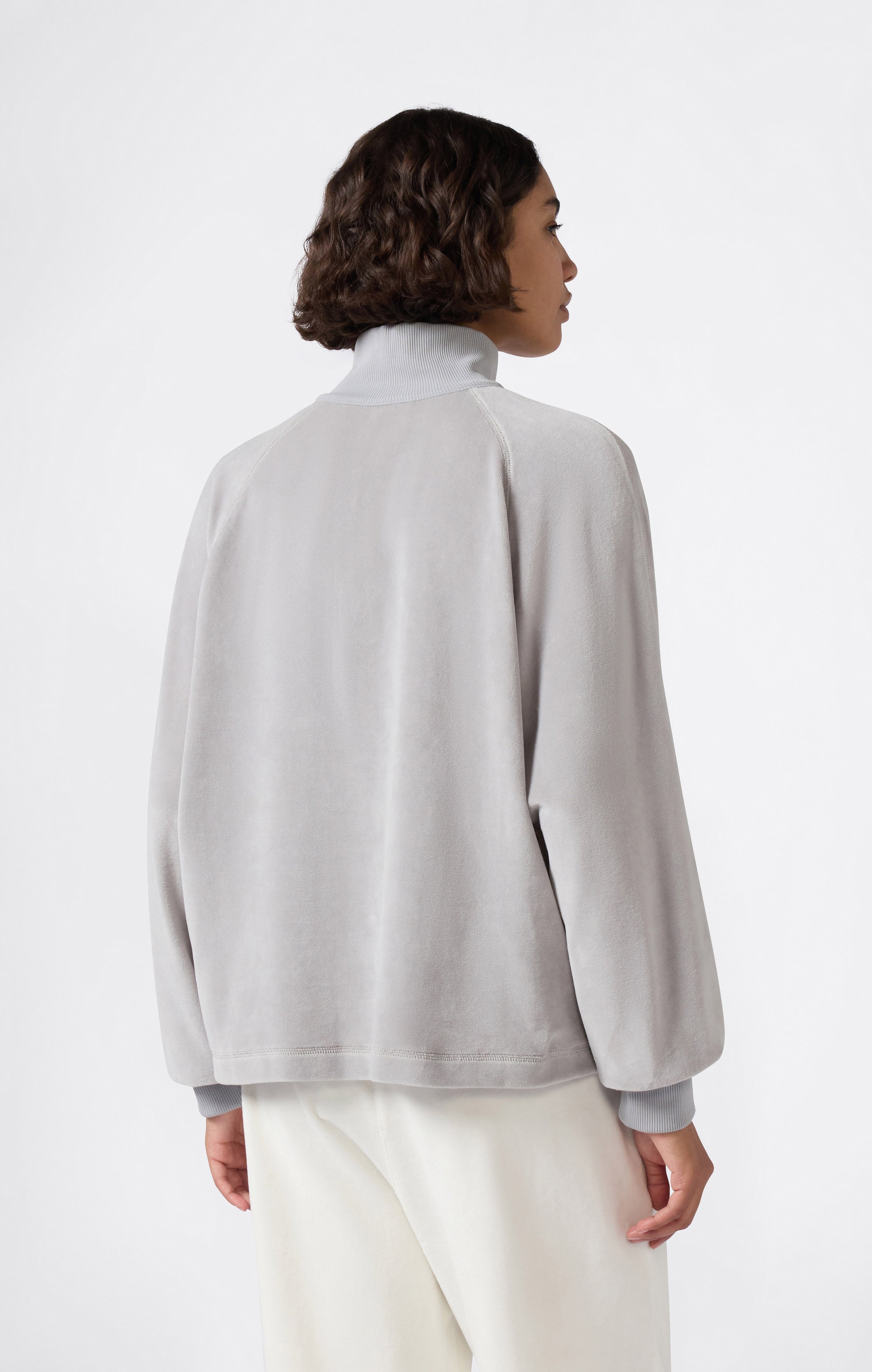 Velours-Sweatshirt mit halbem Reißverschluss für Damen