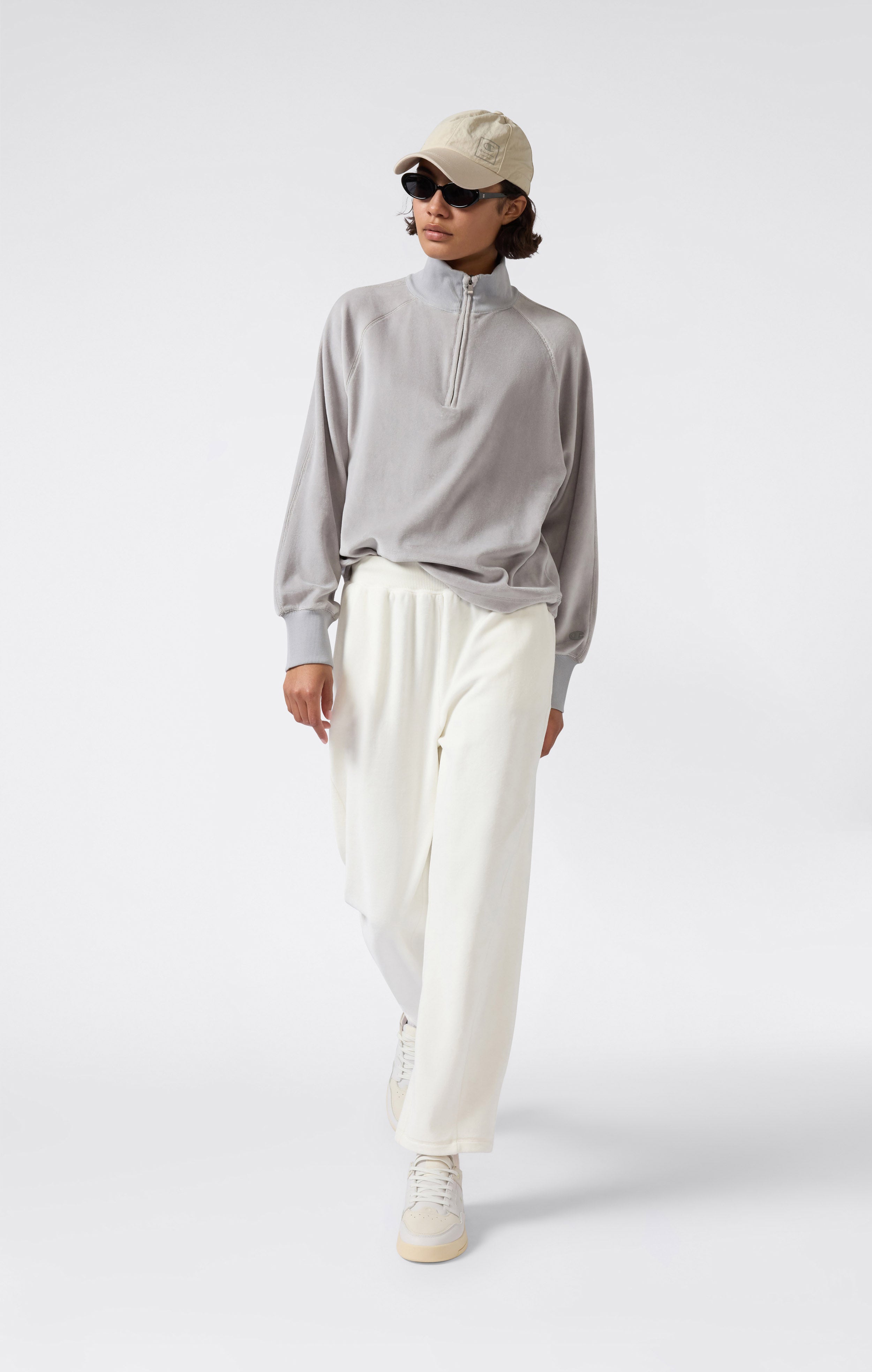 Velours-Sweatshirt mit halbem Reißverschluss für Damen