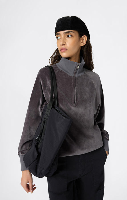 Velours-Sweatshirt mit halbem Reißverschluss für Damen